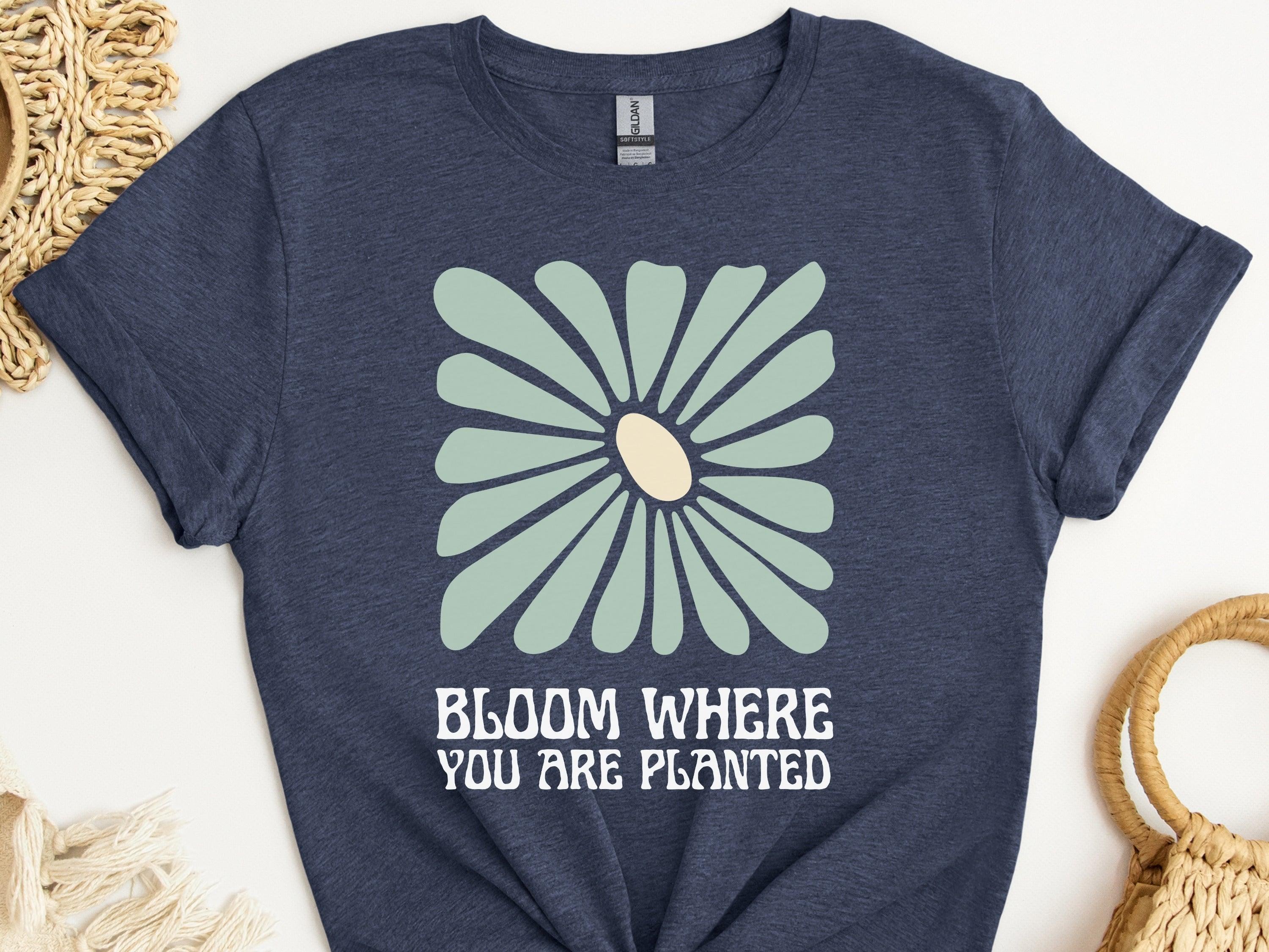 Bloom Where You Are Planted Tee-Heather Navy-Neurodiversity, ADHD & Autism Awareness & Acceptance T-Shirt by Daily Bloom