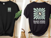 Bloom Where You Are Planted Tee w/ Back Print-Black-Neurodiversity, ADHD & Autism Awareness & Acceptance T-Shirt by Daily Bloom