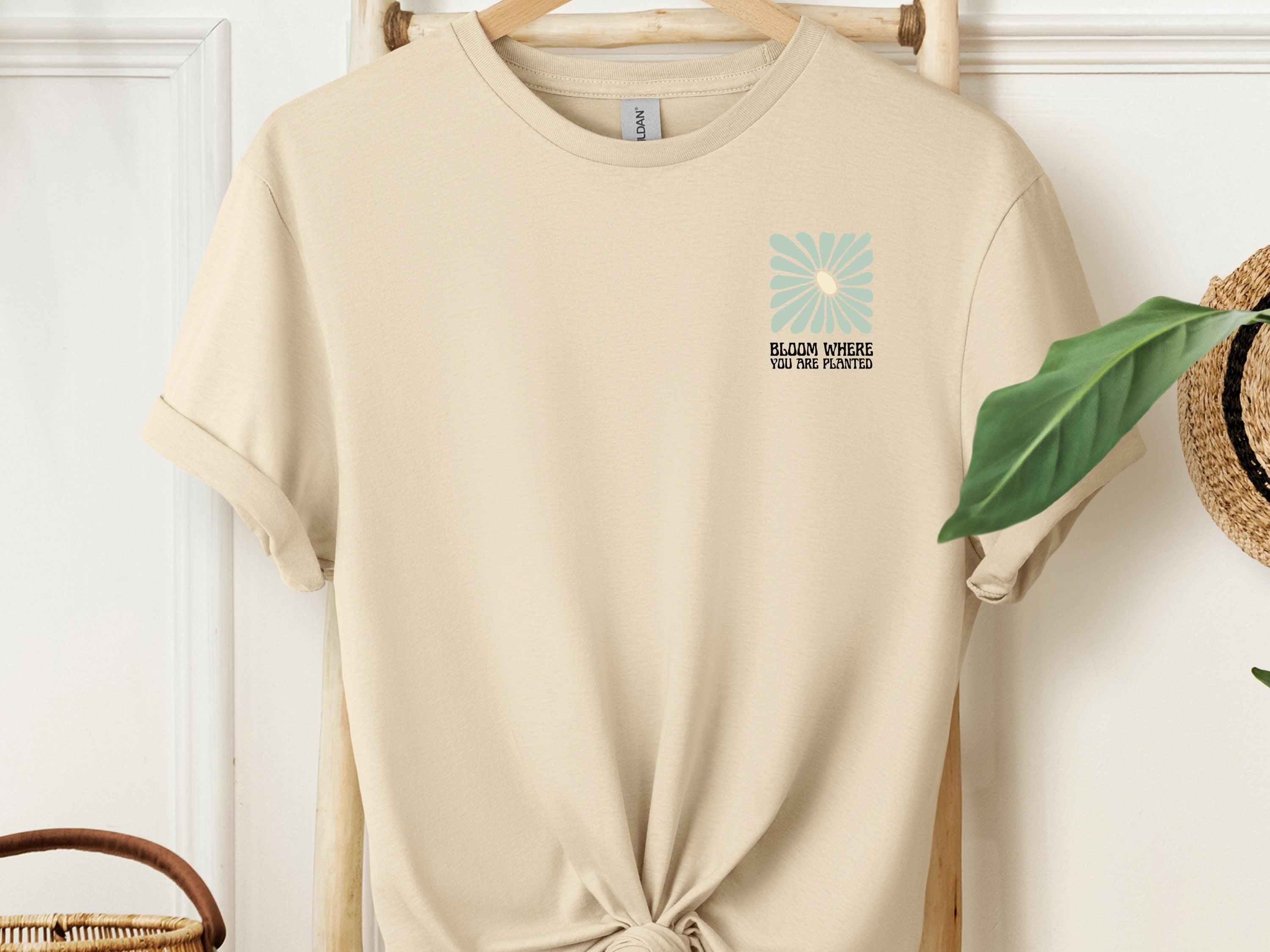Bloom Where You Are Planted Tee w/ Back Print-Sand-Neurodiversity, ADHD & Autism Awareness & Acceptance T-Shirt by Daily Bloom