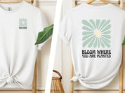 Bloom Where You Are Planted Tee w/ Back Print-White-Neurodiversity, ADHD & Autism Awareness & Acceptance T-Shirt by Daily Bloom