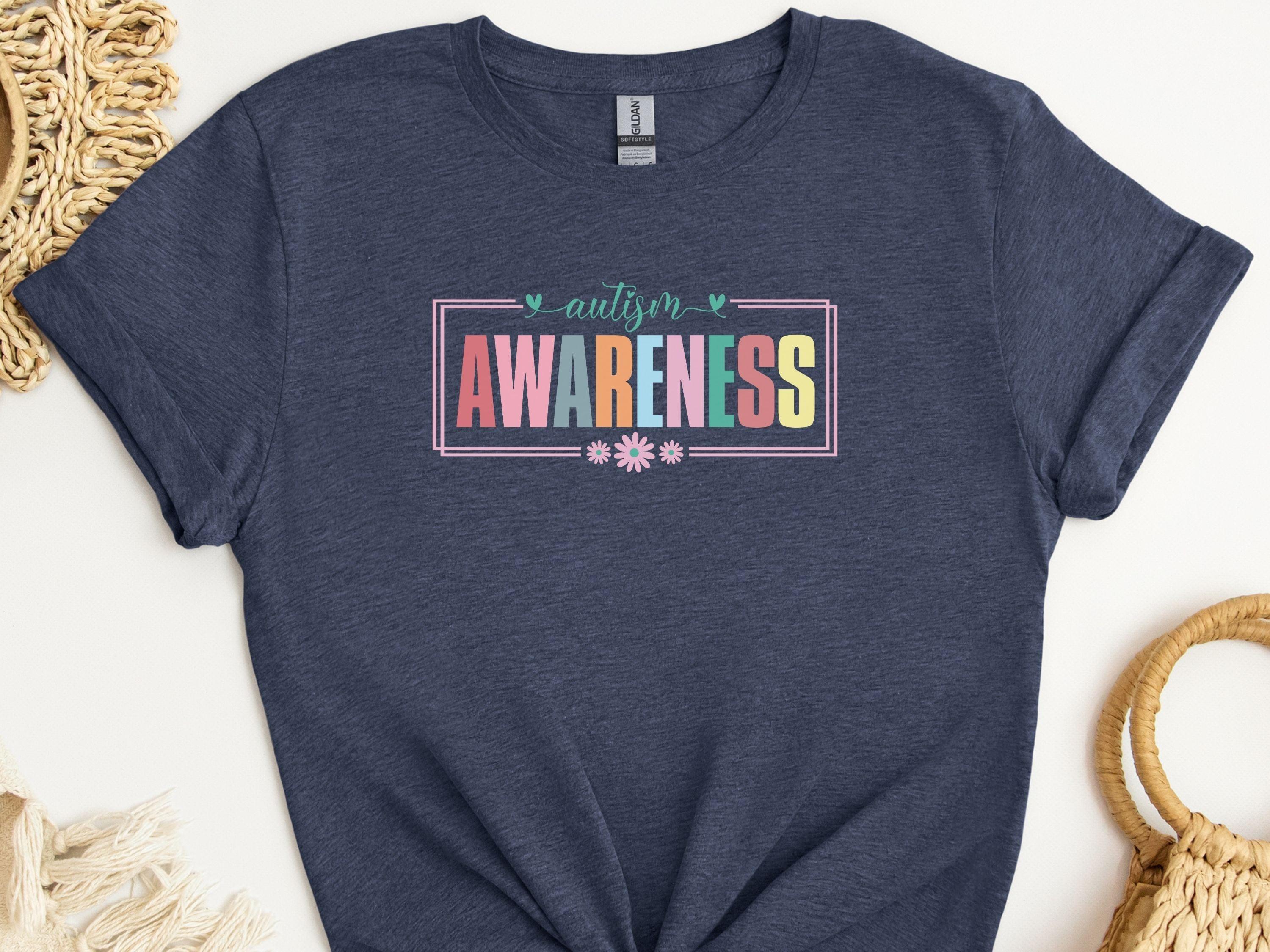 Bright Blooms for Autism Awareness Tee-Heather Navy-Neurodiversity, ADHD & Autism Awareness & Acceptance T-Shirt by Daily Bloom