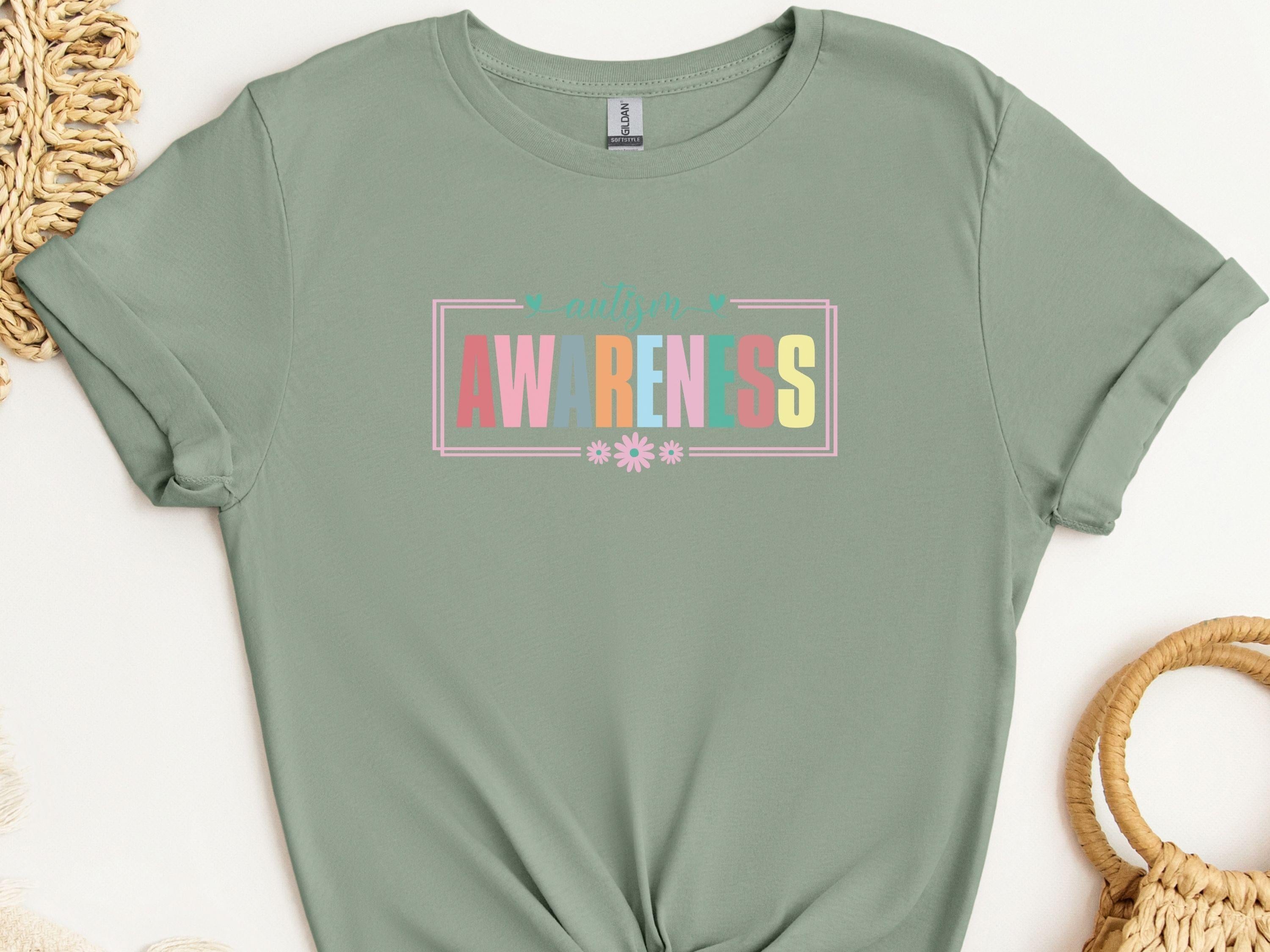 Bright Blooms for Autism Awareness Tee-Sage-Neurodiversity, ADHD & Autism Awareness & Acceptance T-Shirt by Daily Bloom