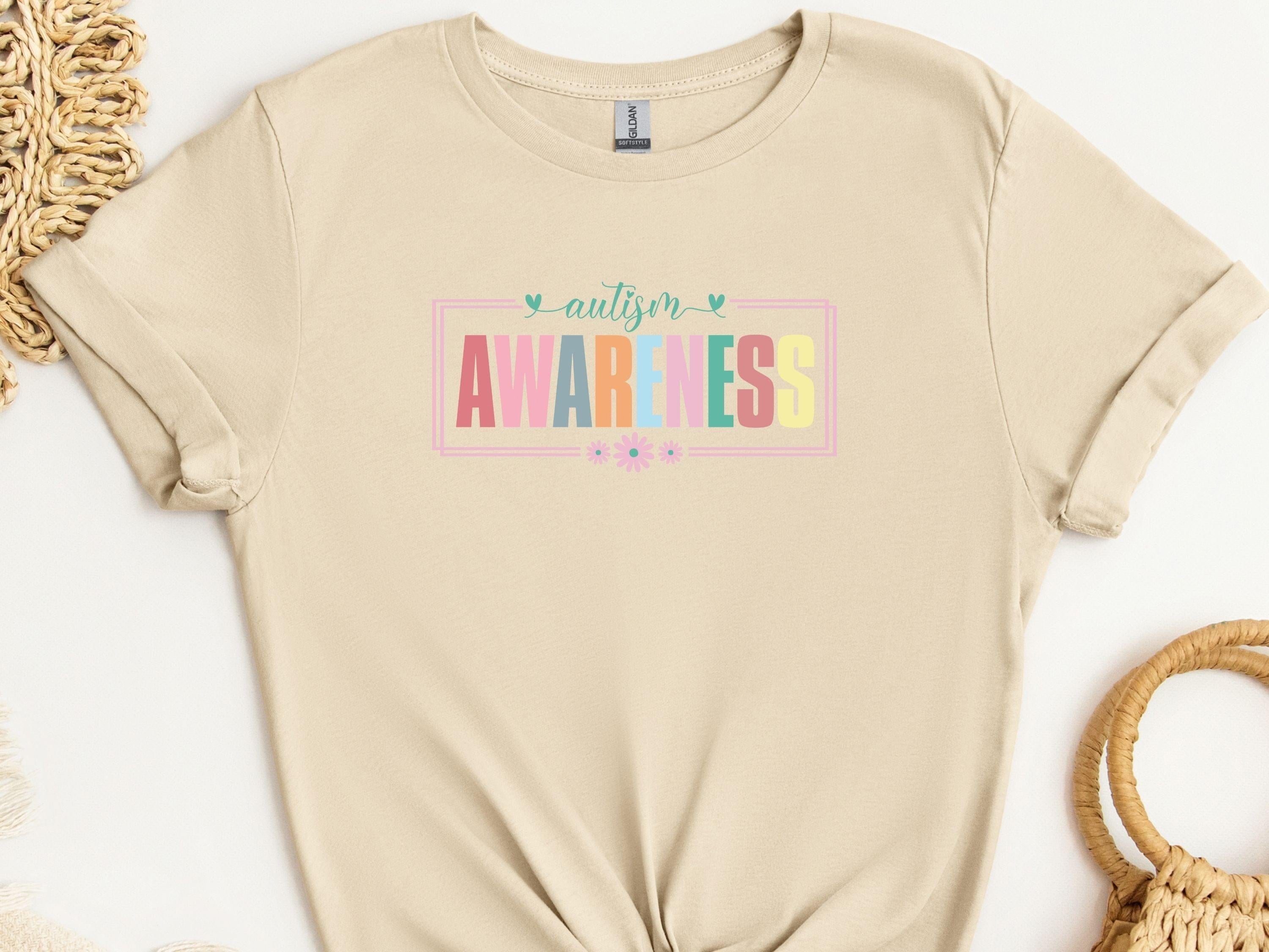 Bright Blooms for Autism Awareness Tee-Sand-Neurodiversity, ADHD & Autism Awareness & Acceptance T-Shirt by Daily Bloom