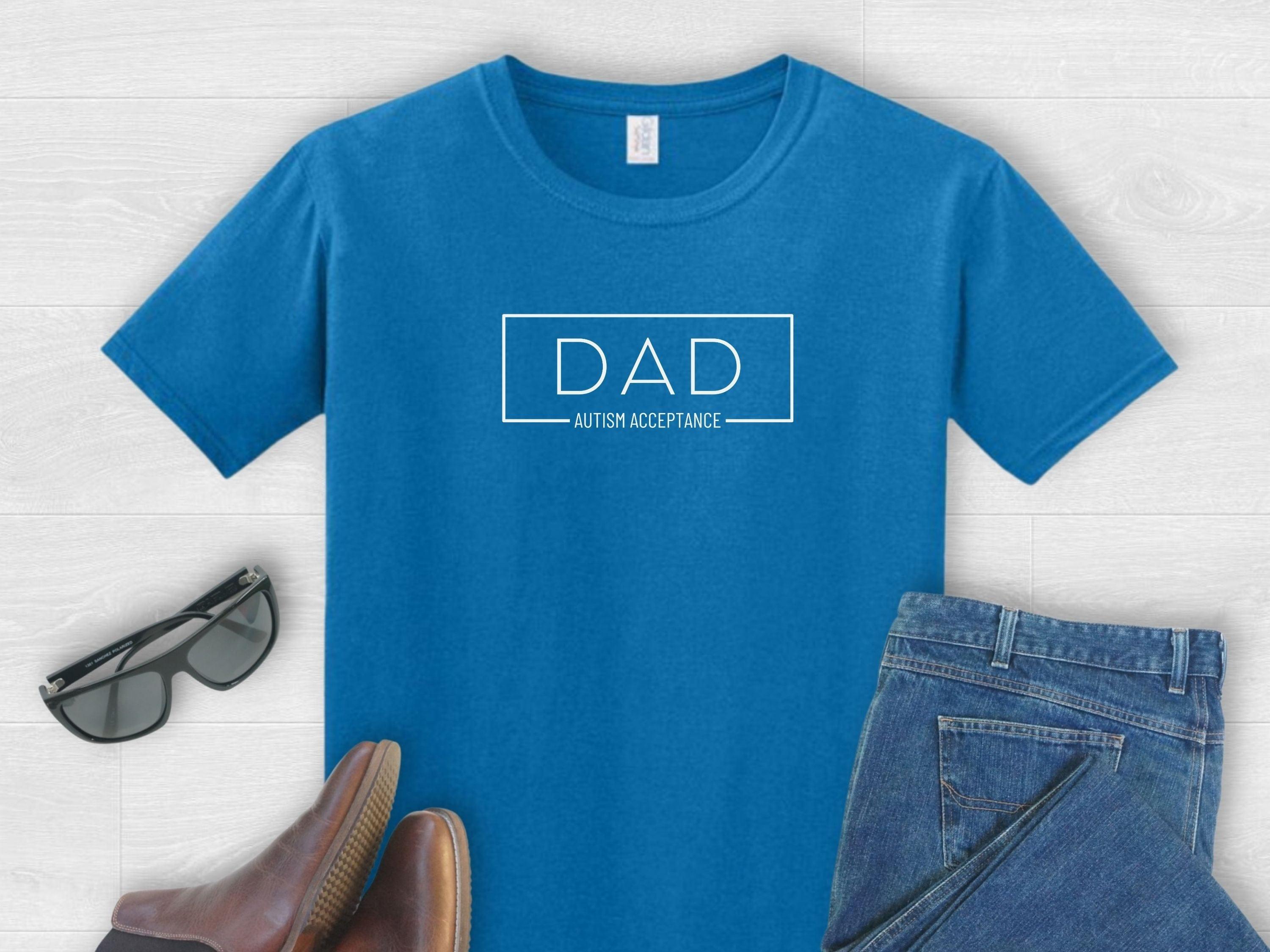 Dad Autism Acceptance Box Tee-Sapphire-Neurodiversity, ADHD & Autism Awareness & Acceptance T-Shirt by Daily Bloom
