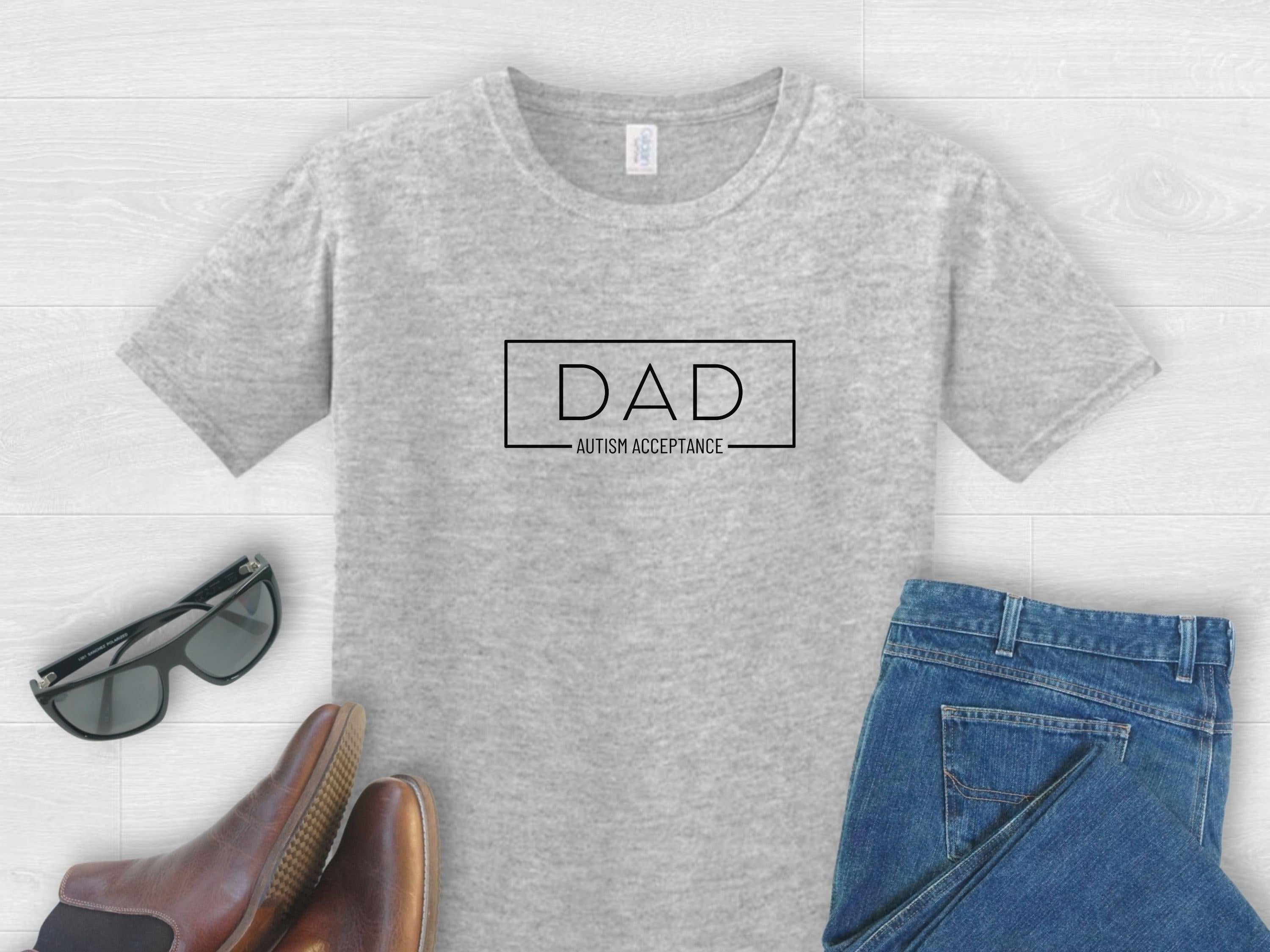 Dad Autism Acceptance Box Tee-Sport Grey-Neurodiversity, ADHD & Autism Awareness & Acceptance T-Shirt by Daily Bloom
