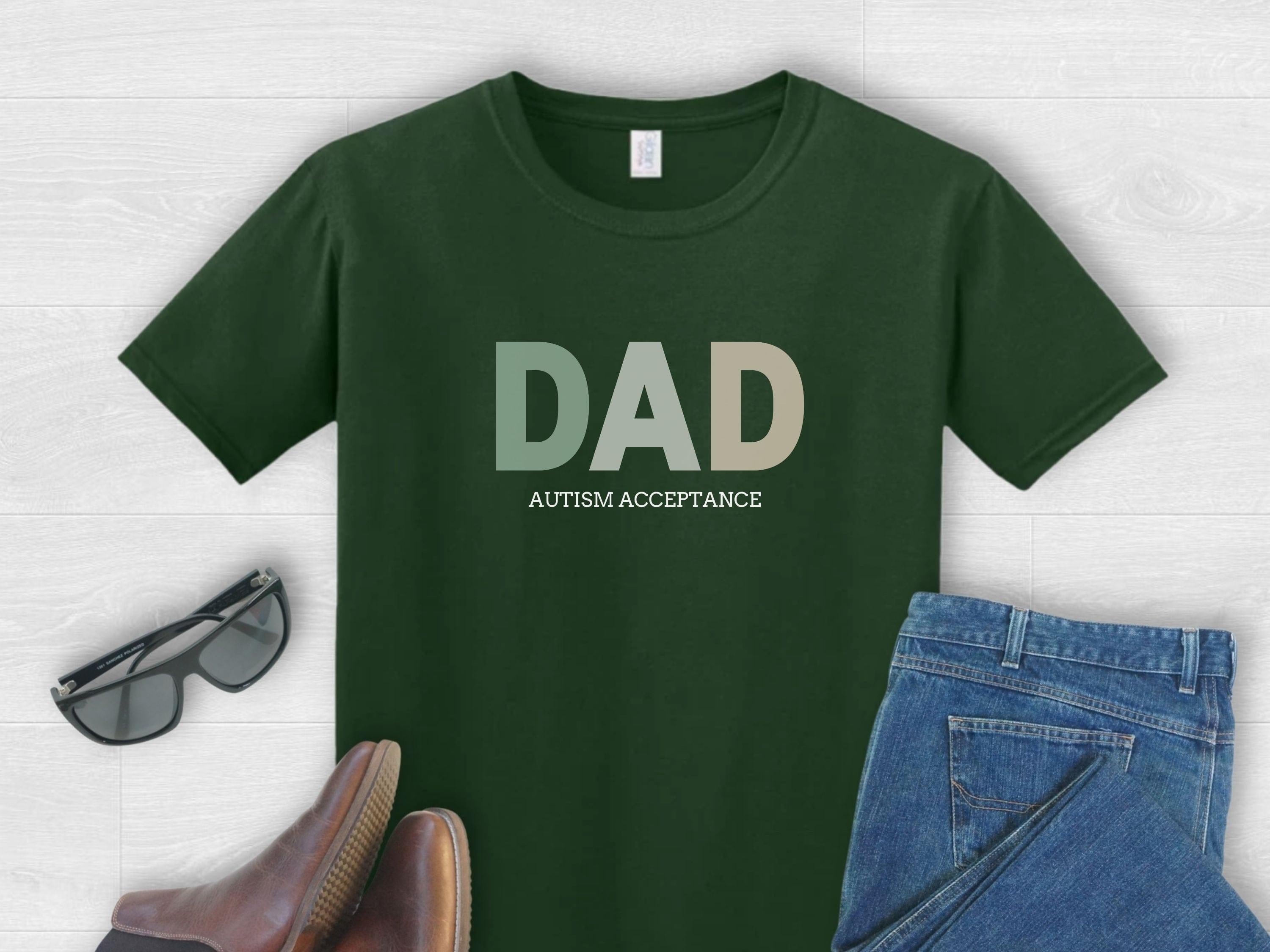 Dad Gradient Tee-Forest Green-Neurodiversity, ADHD & Autism Awareness & Acceptance T-Shirt by Daily Bloom