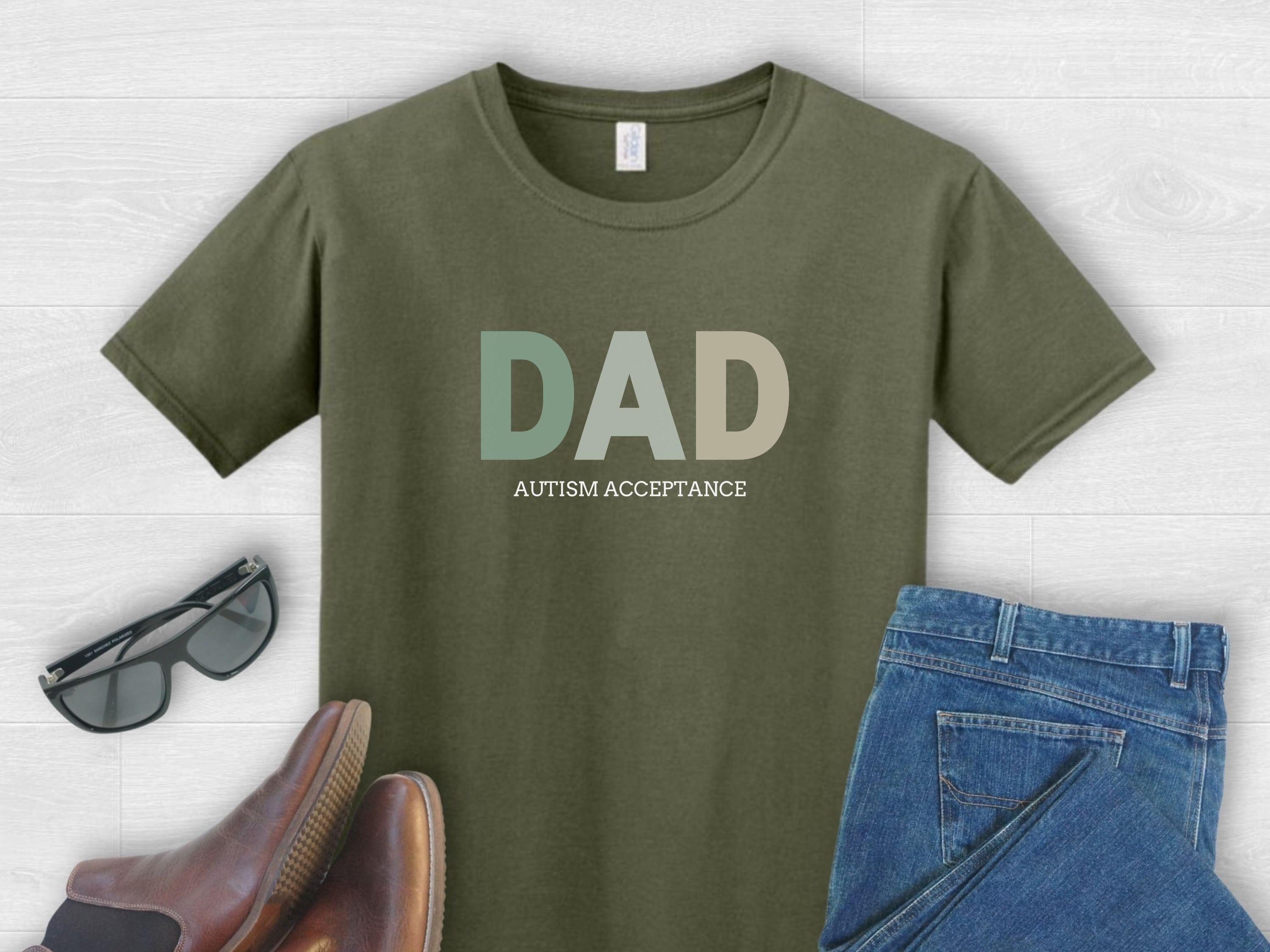 Dad Gradient Tee-Military Green-Neurodiversity, ADHD & Autism Awareness & Acceptance T-Shirt by Daily Bloom