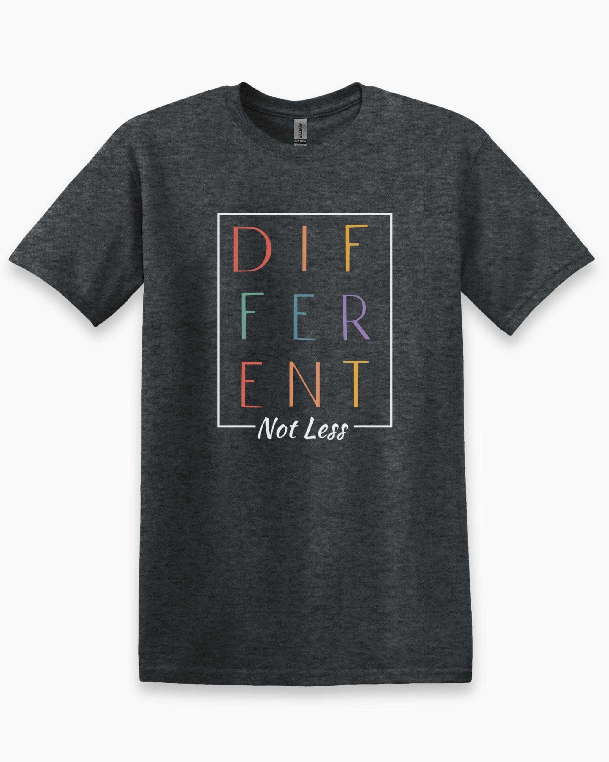 Different Not Less Tee-Dark Heather Grey-Neurodiversity, ADHD & Autism Awareness & Acceptance T-Shirt by Daily Bloom