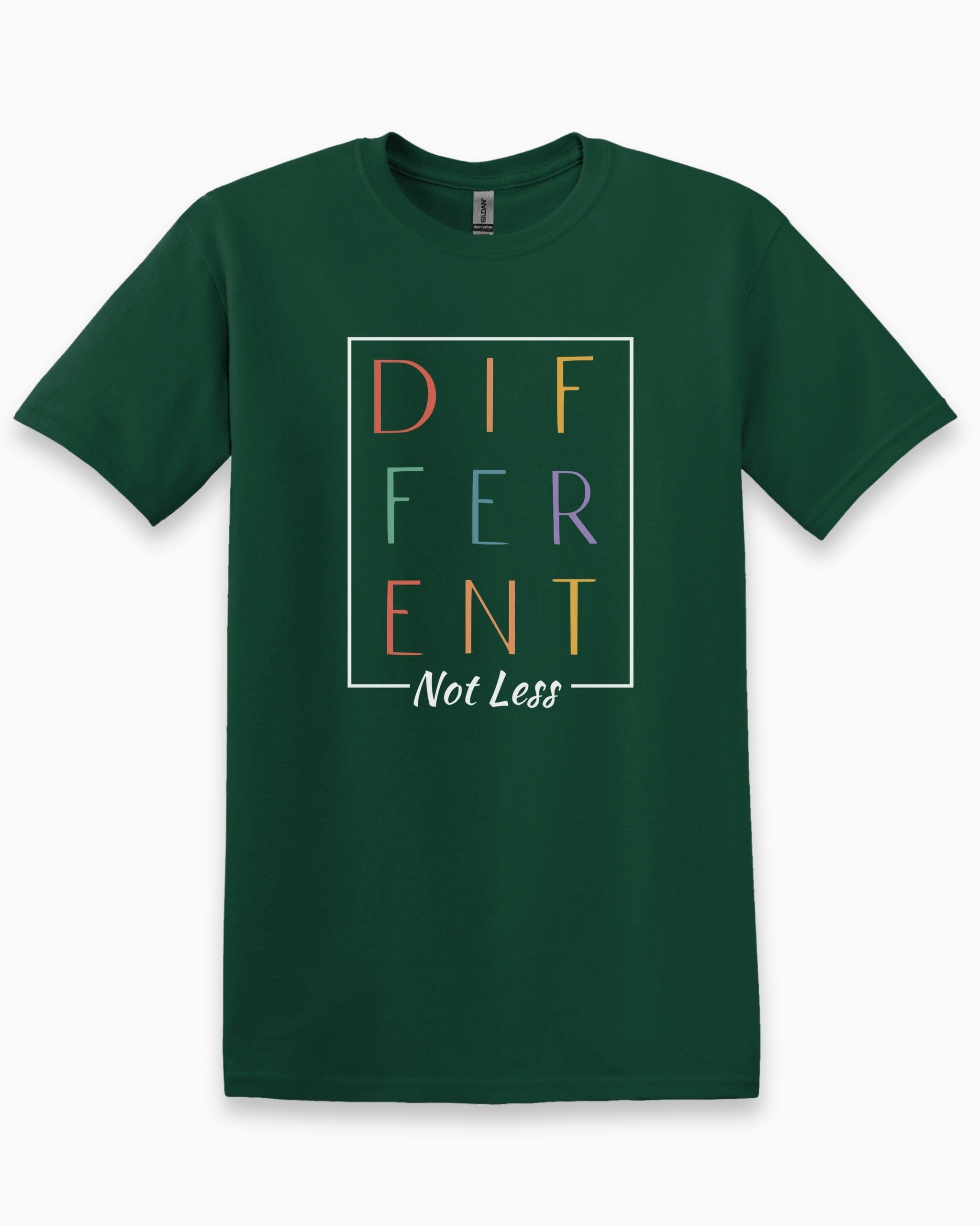 Different Not Less Tee-Forest Green-Neurodiversity, ADHD & Autism Awareness & Acceptance T-Shirt by Daily Bloom