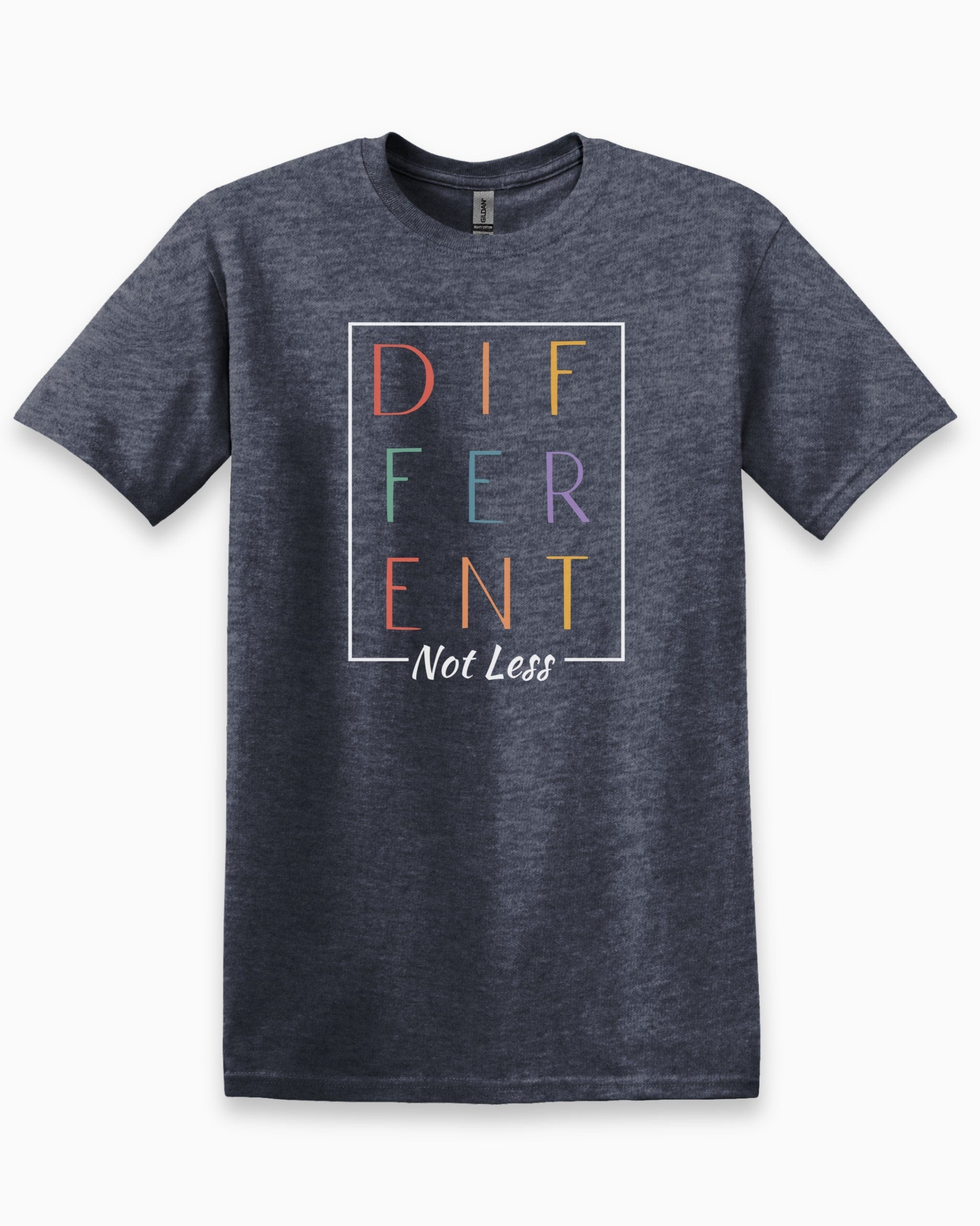 Different Not Less Tee-Heather Navy-Neurodiversity, ADHD & Autism Awareness & Acceptance T-Shirt by Daily Bloom