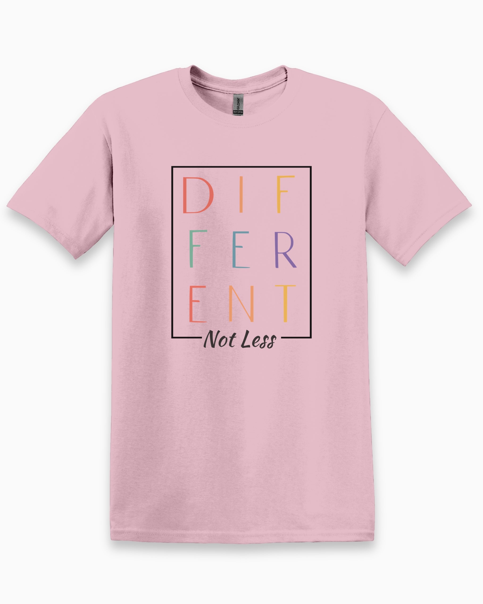 Different Not Less Tee-Light Pink-Neurodiversity, ADHD & Autism Awareness & Acceptance T-Shirt by Daily Bloom