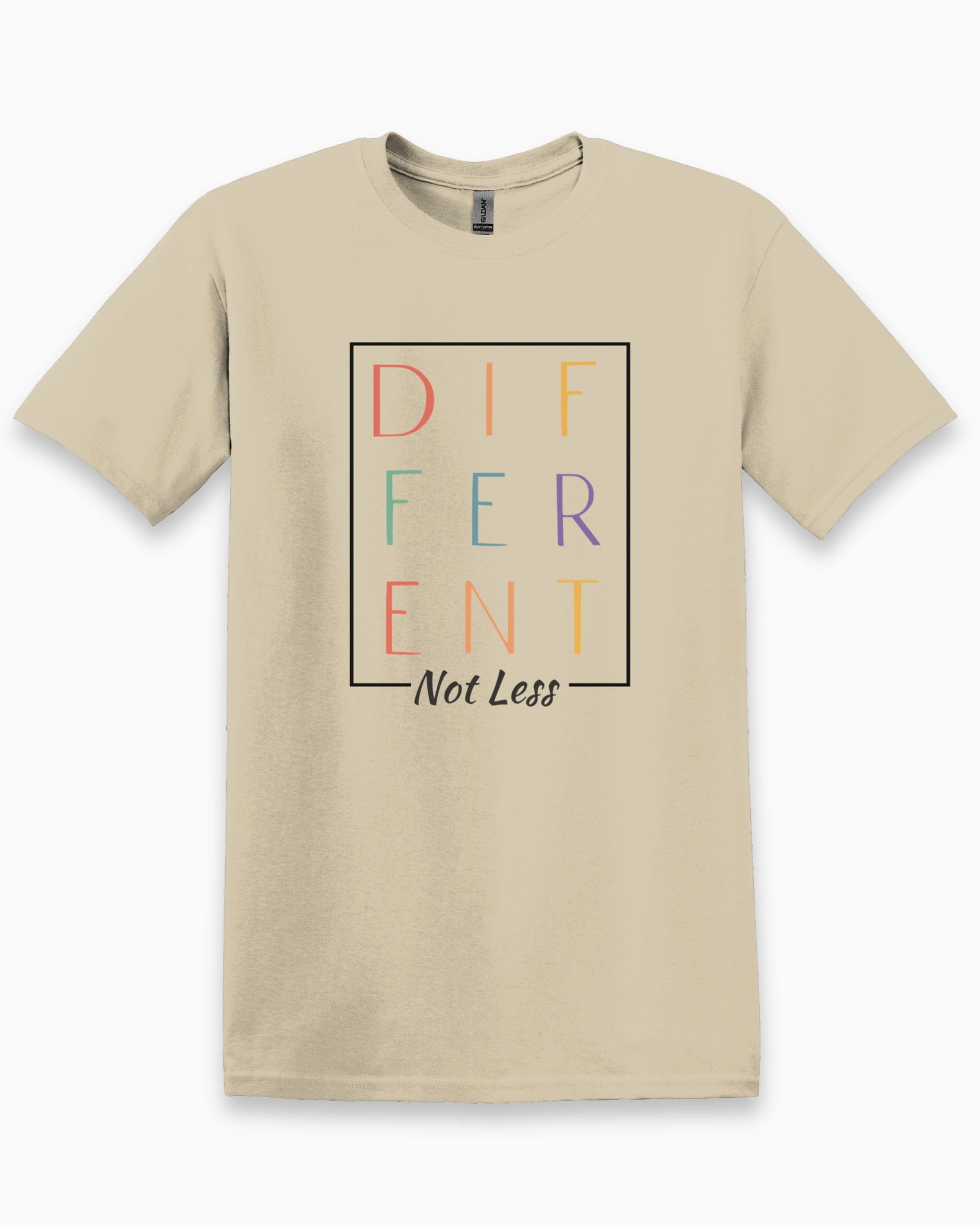 Different Not Less Tee-Sand-Neurodiversity, ADHD & Autism Awareness & Acceptance T-Shirt by Daily Bloom
