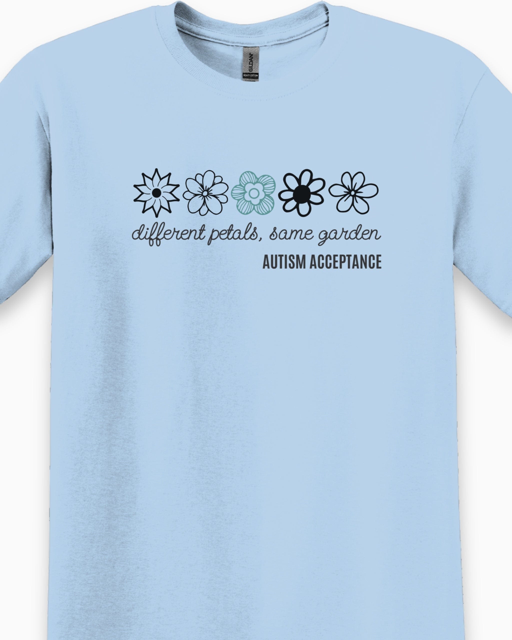 Different Petals Same Garden Flower Sketches Tee-Neurodiversity, ADHD & Autism Awareness & Acceptance T-Shirt by Daily Bloom
