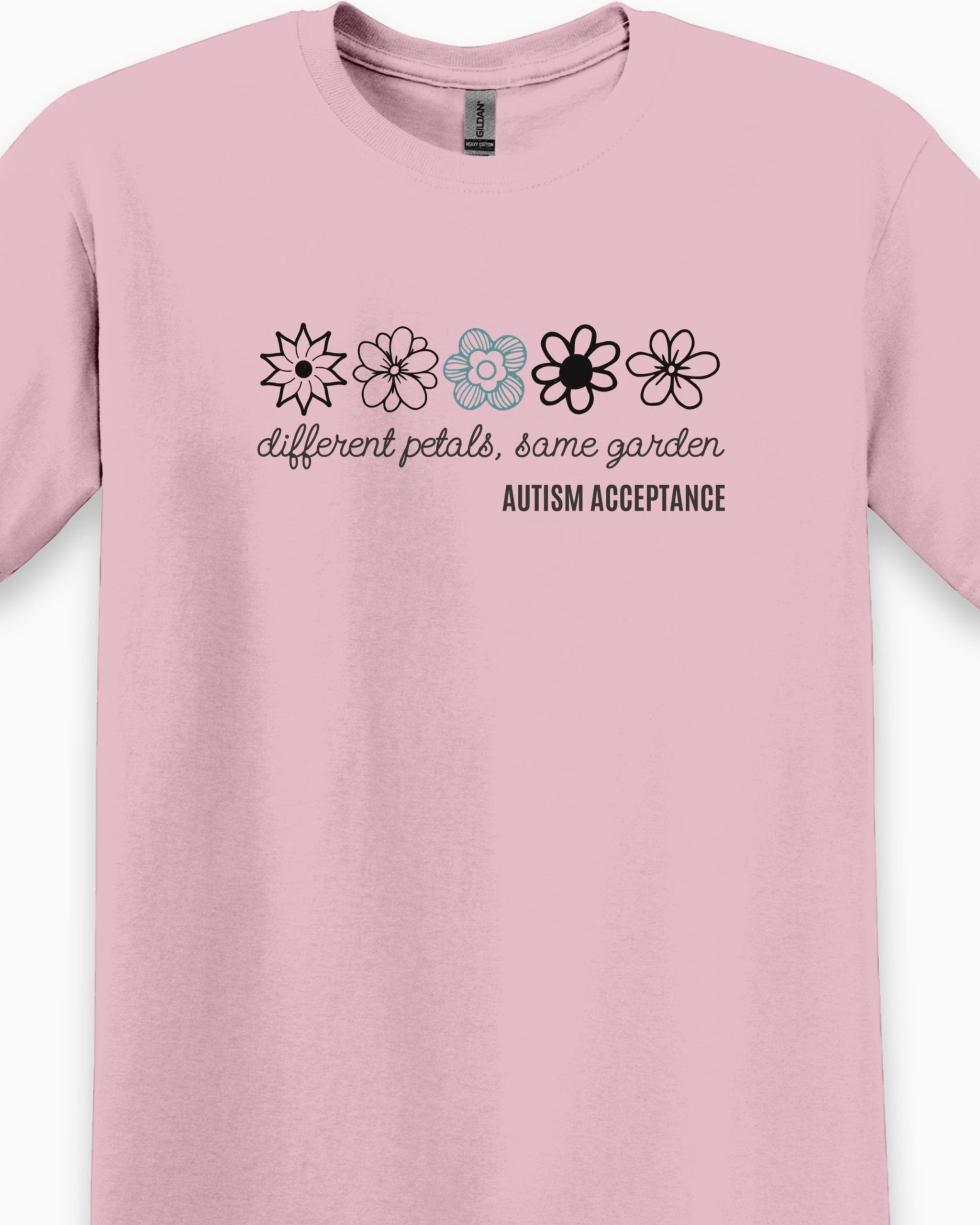 Different Petals Same Garden Flower Sketches Tee-Neurodiversity, ADHD & Autism Awareness & Acceptance T-Shirt by Daily Bloom