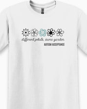 Different Petals Same Garden Flower Sketches Tee-Neurodiversity, ADHD & Autism Awareness & Acceptance T-Shirt by Daily Bloom