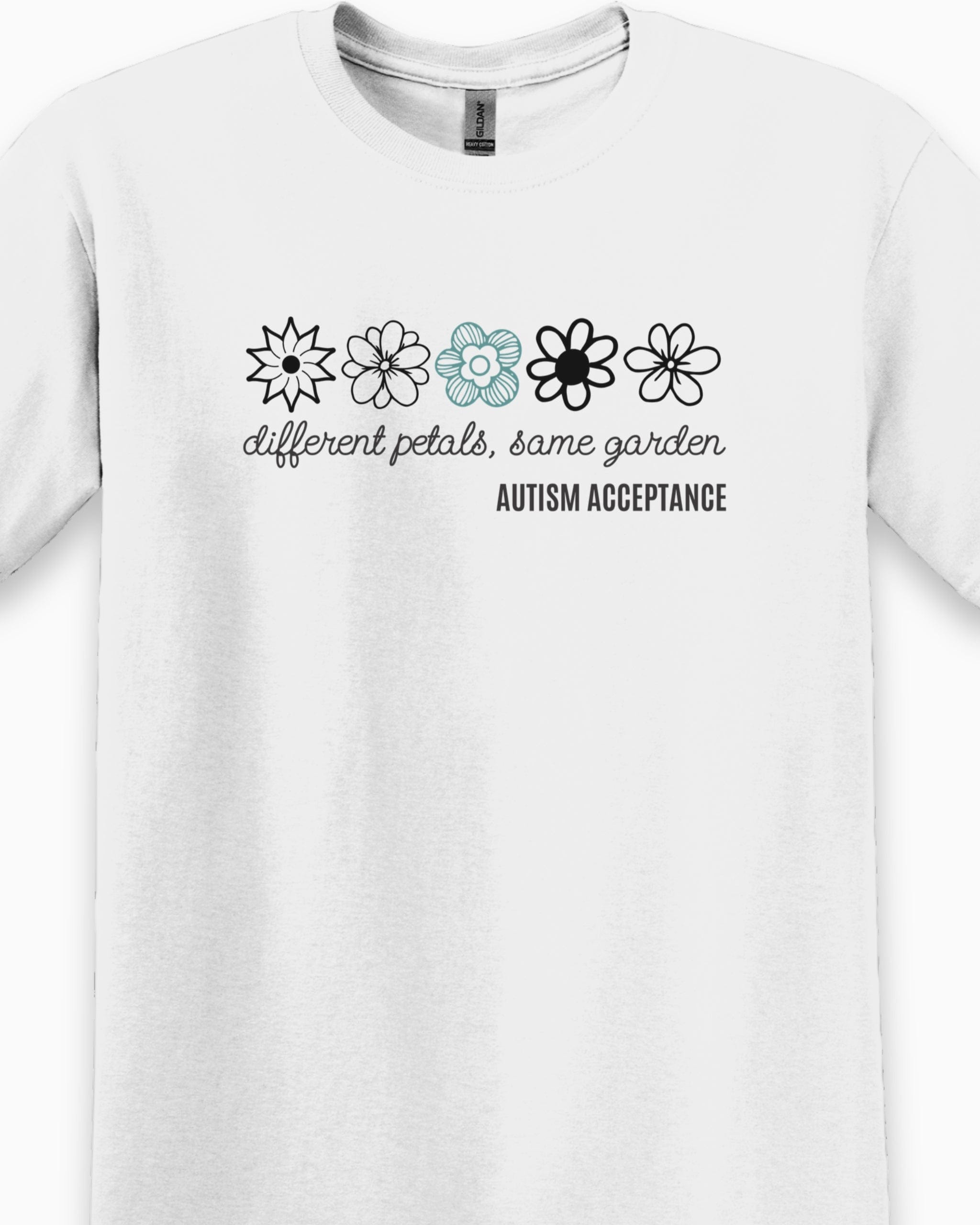 Different Petals Same Garden Flower Sketches Tee-Neurodiversity, ADHD & Autism Awareness & Acceptance T-Shirt by Daily Bloom