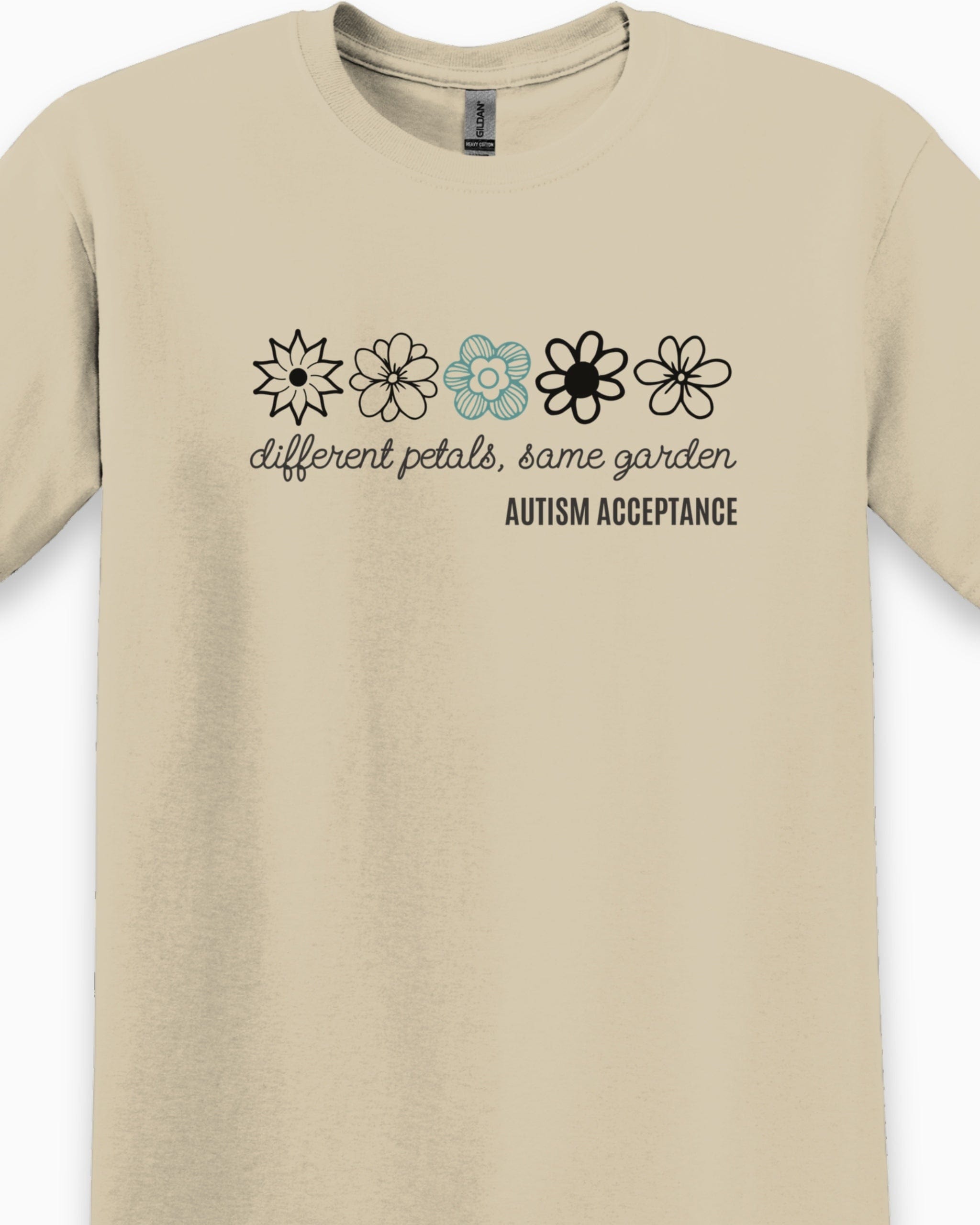 Different Petals Same Garden Flower Sketches Tee-Neurodiversity, ADHD & Autism Awareness & Acceptance T-Shirt by Daily Bloom