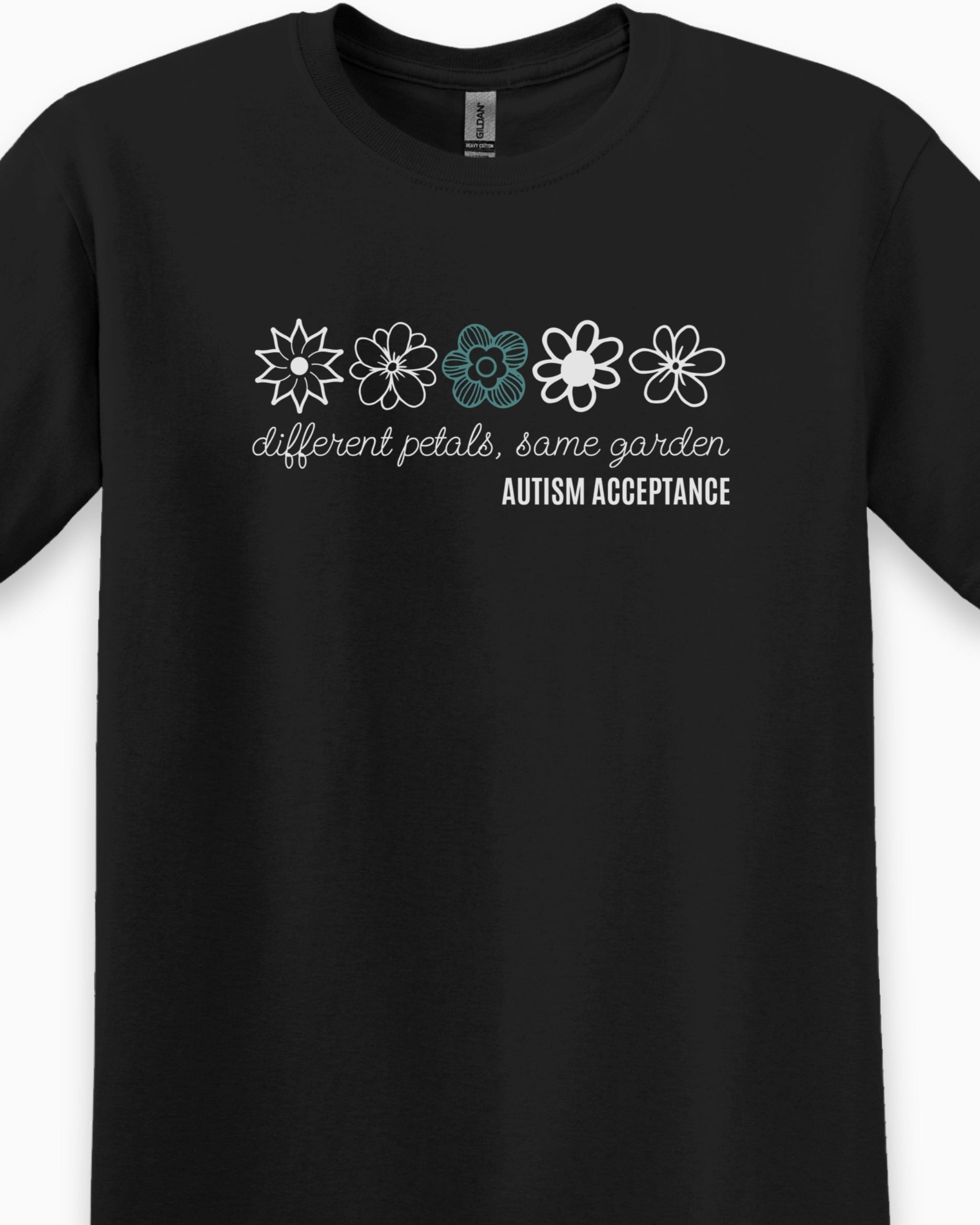 Different Petals Same Garden Flower Sketches Tee-Neurodiversity, ADHD & Autism Awareness & Acceptance T-Shirt by Daily Bloom