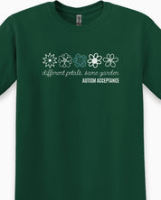 Different Petals Same Garden Flower Sketches Tee-Neurodiversity, ADHD & Autism Awareness & Acceptance T-Shirt by Daily Bloom