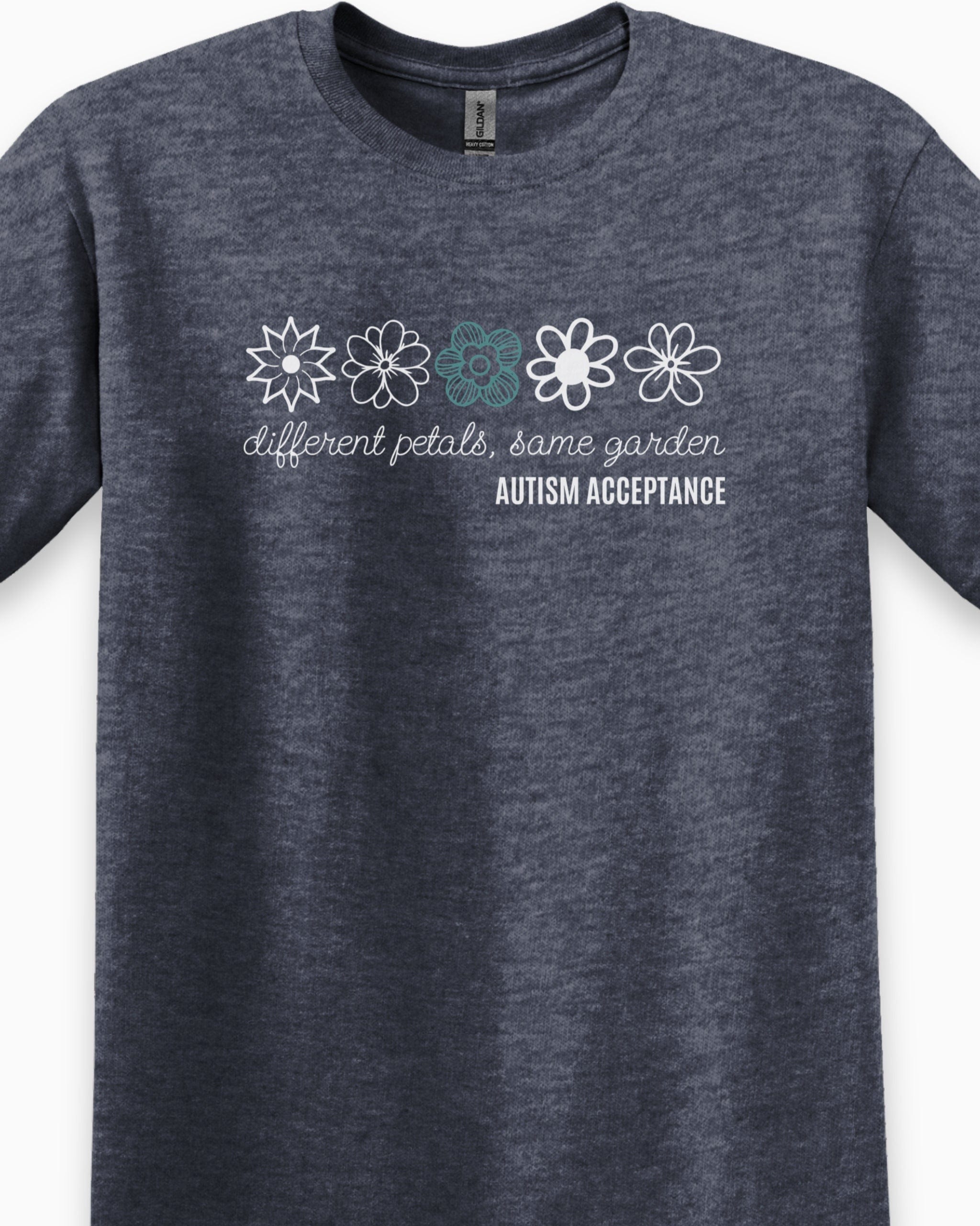Different Petals Same Garden Flower Sketches Tee-Neurodiversity, ADHD & Autism Awareness & Acceptance T-Shirt by Daily Bloom