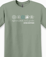 Different Petals Same Garden Flower Sketches Tee-Neurodiversity, ADHD & Autism Awareness & Acceptance T-Shirt by Daily Bloom