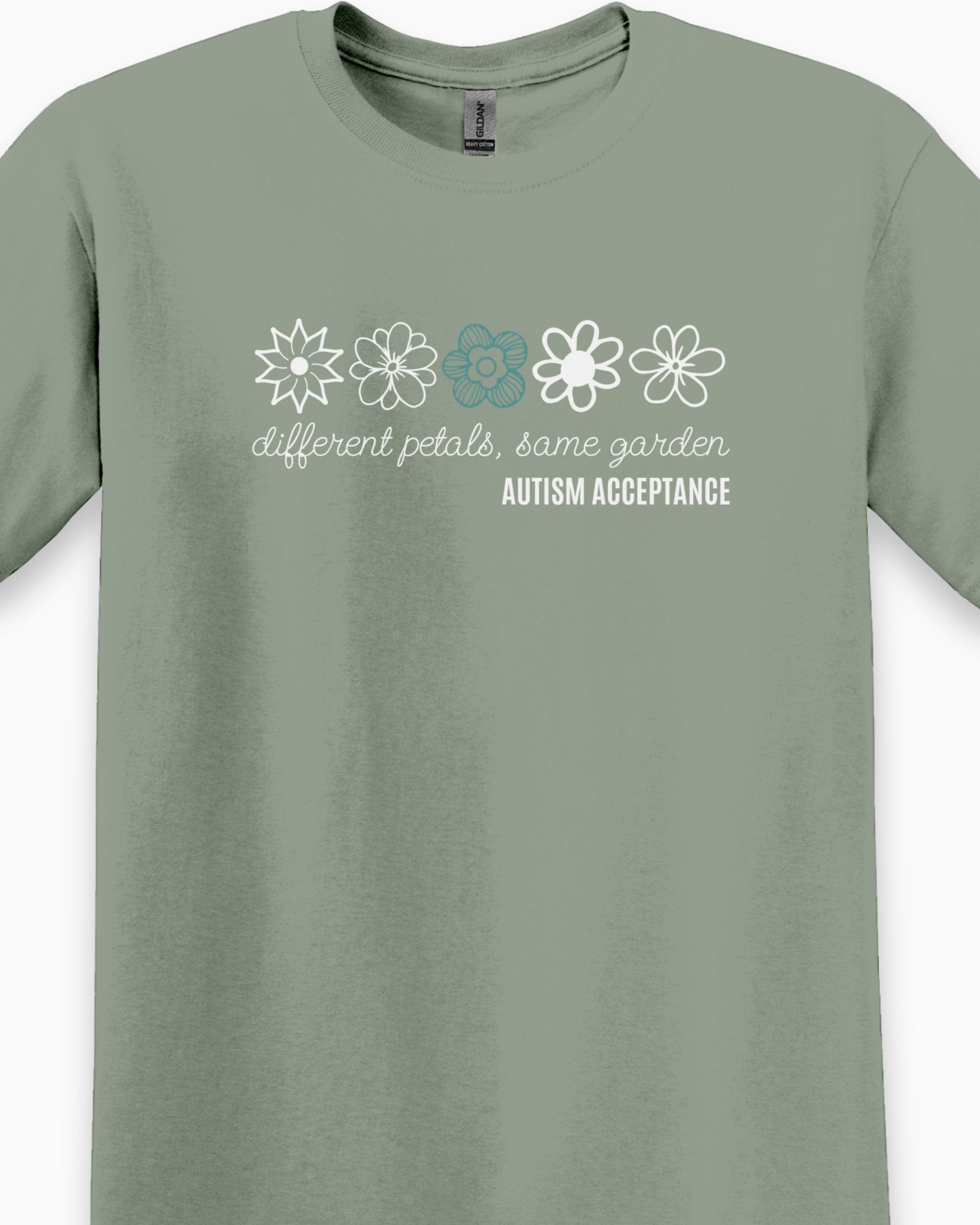 Different Petals Same Garden Flower Sketches Tee-Neurodiversity, ADHD & Autism Awareness & Acceptance T-Shirt by Daily Bloom
