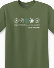 Different Petals Same Garden Flower Sketches Tee-Neurodiversity, ADHD & Autism Awareness & Acceptance T-Shirt by Daily Bloom