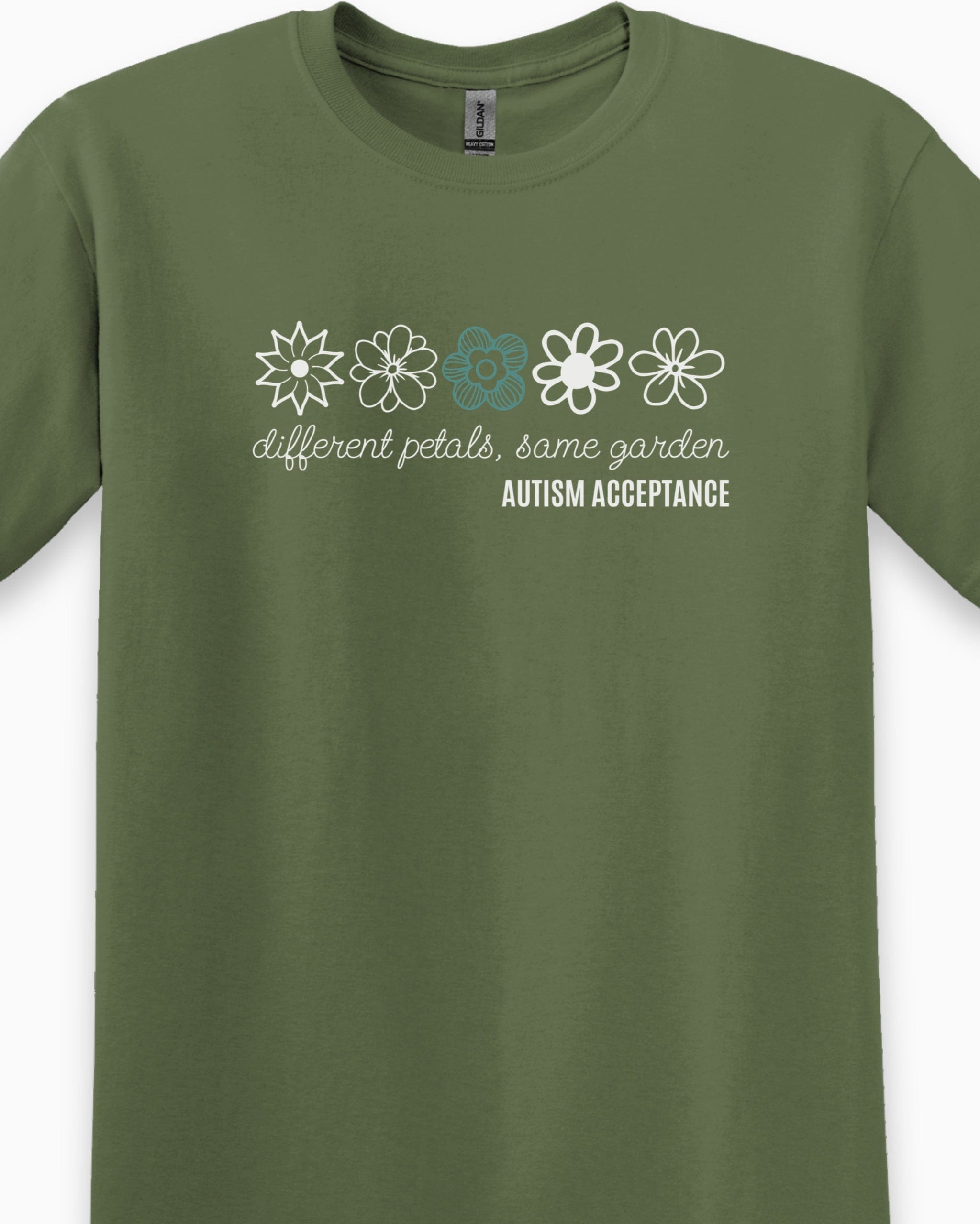 Different Petals Same Garden Flower Sketches Tee-Neurodiversity, ADHD & Autism Awareness & Acceptance T-Shirt by Daily Bloom