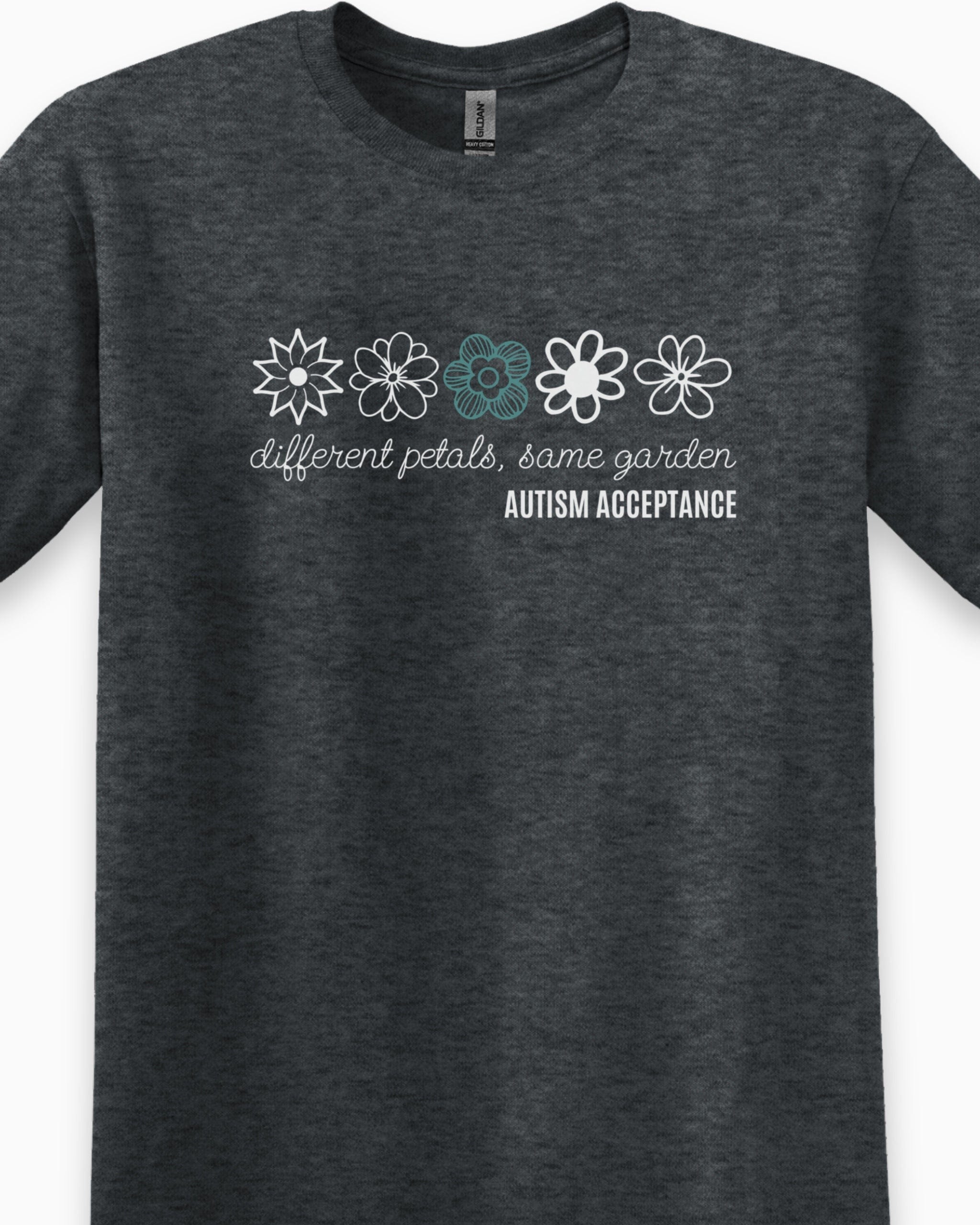 Different Petals Same Garden Flower Sketches Tee-Neurodiversity, ADHD & Autism Awareness & Acceptance T-Shirt by Daily Bloom
