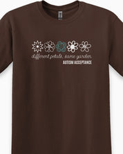 Different Petals Same Garden Flower Sketches Tee-Neurodiversity, ADHD & Autism Awareness & Acceptance T-Shirt by Daily Bloom