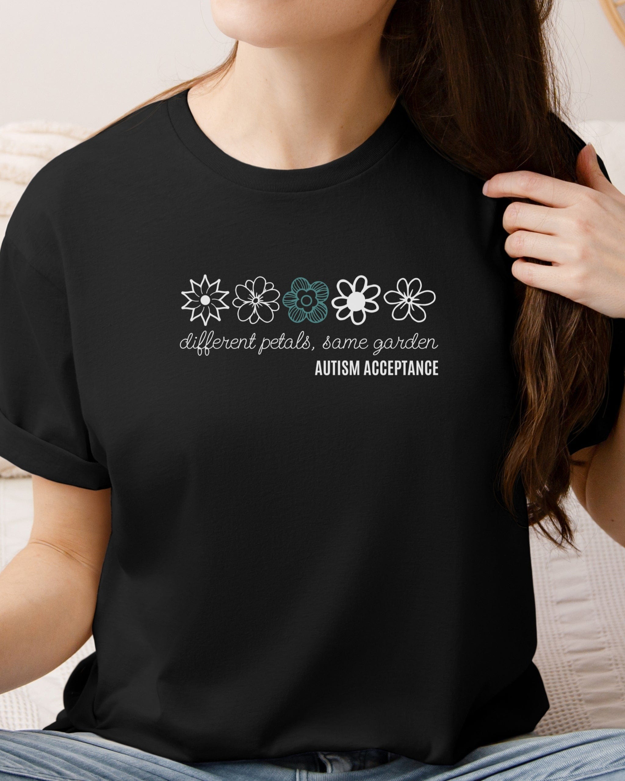 Different Petals Same Garden Flower Sketches Tee-Neurodiversity, ADHD & Autism Awareness & Acceptance T-Shirt by Daily Bloom