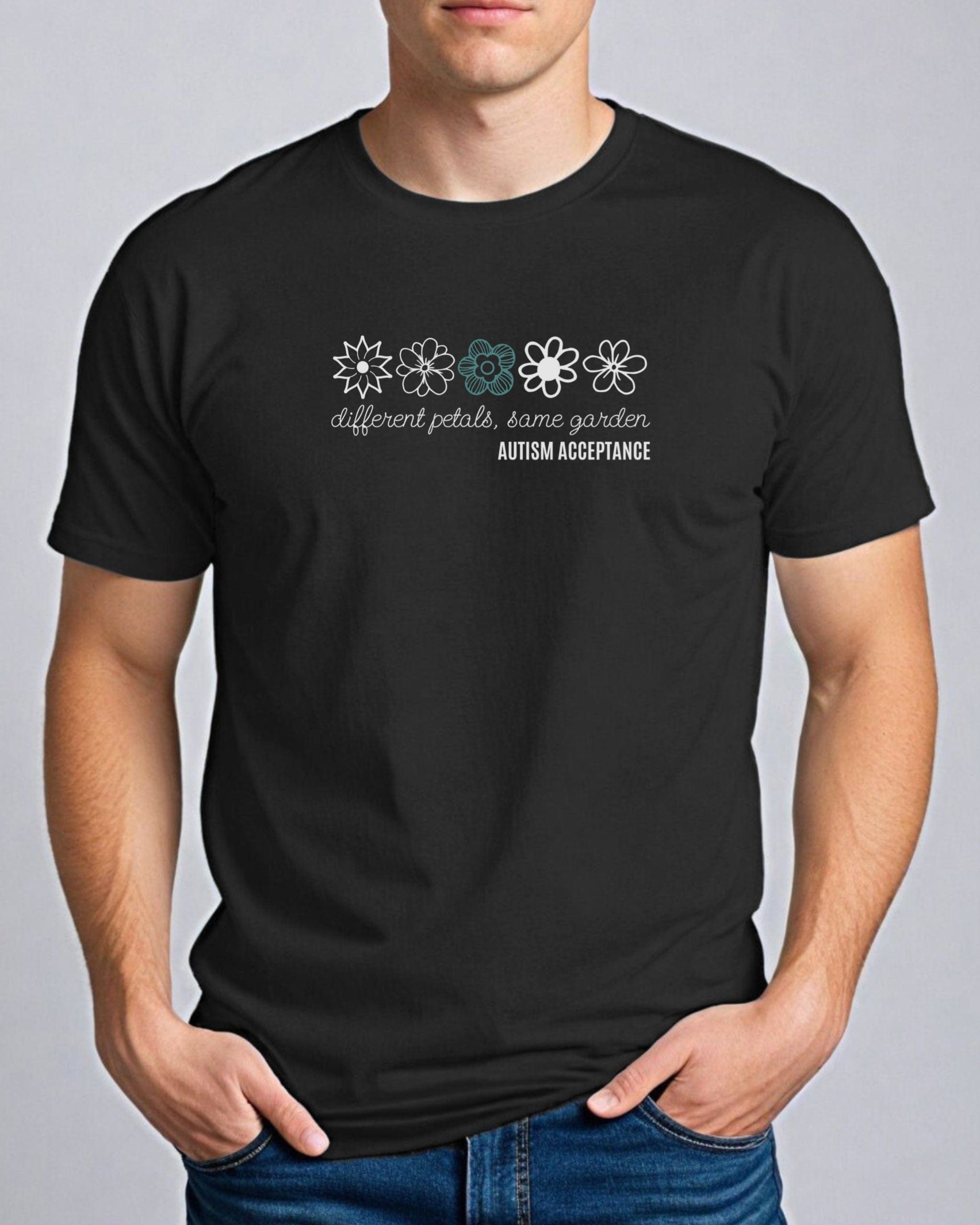 Different Petals Same Garden Flower Sketches Tee-Neurodiversity, ADHD & Autism Awareness & Acceptance T-Shirt by Daily Bloom