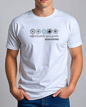 Different Petals Same Garden Flower Sketches Tee-Neurodiversity, ADHD & Autism Awareness & Acceptance T-Shirt by Daily Bloom