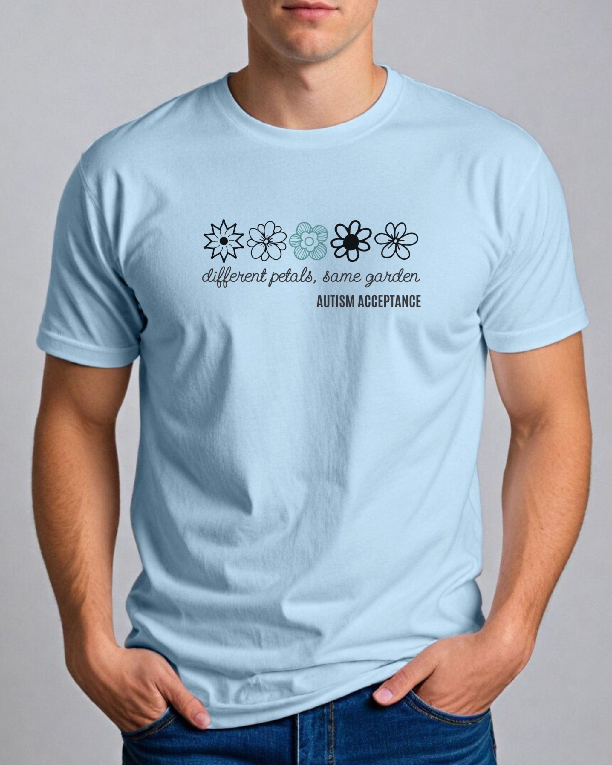 Different Petals Same Garden Flower Sketches Tee-Neurodiversity, ADHD & Autism Awareness & Acceptance T-Shirt by Daily Bloom