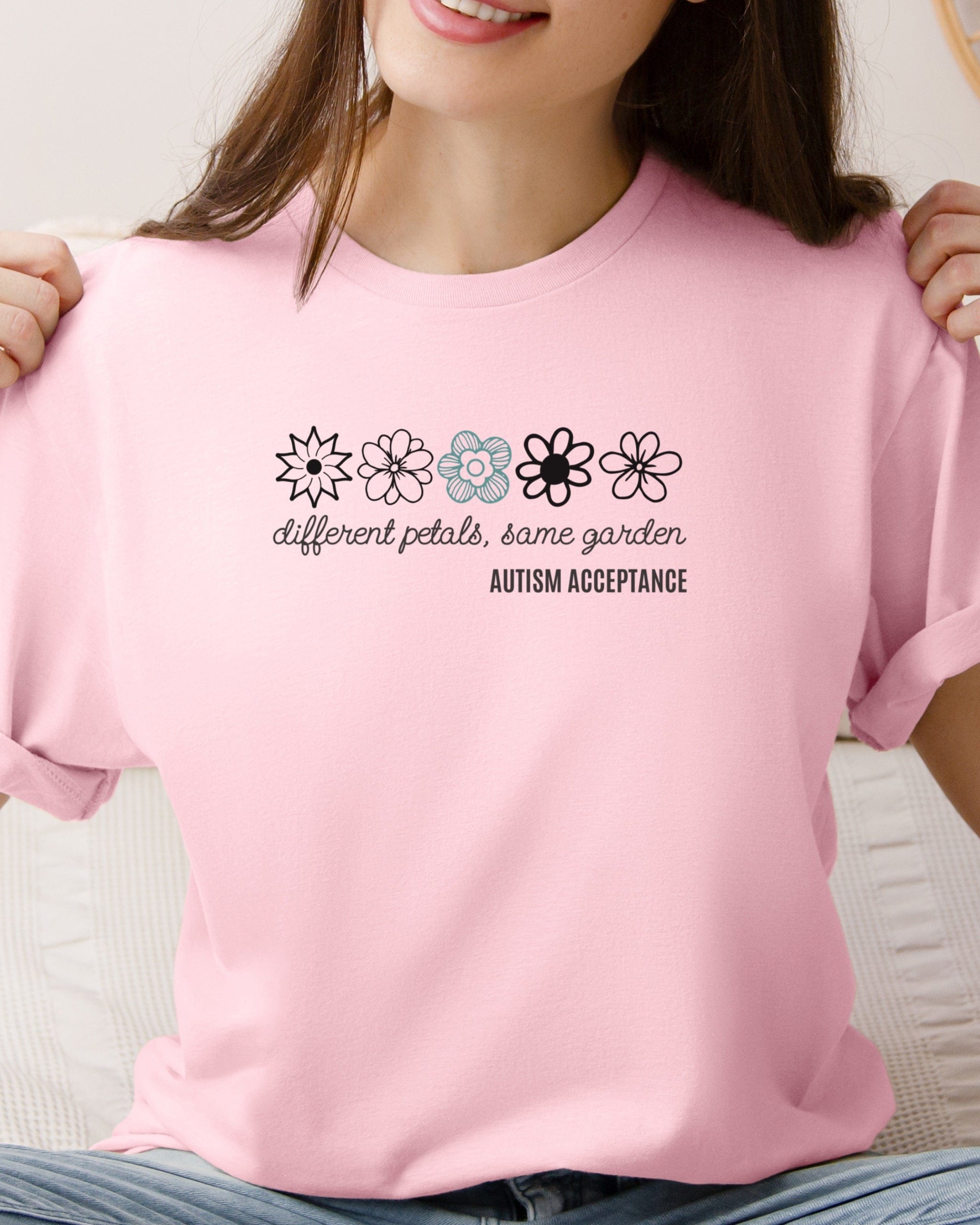 Different Petals Same Garden Flower Sketches Tee-Neurodiversity, ADHD & Autism Awareness & Acceptance T-Shirt by Daily Bloom
