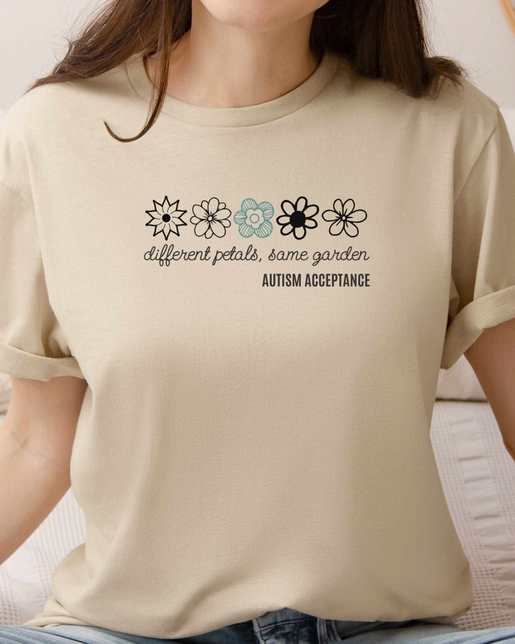 Different Petals Same Garden Flower Sketches Tee-Neurodiversity, ADHD & Autism Awareness & Acceptance T-Shirt by Daily Bloom