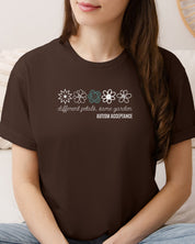 Different Petals Same Garden Flower Sketches Tee-Neurodiversity, ADHD & Autism Awareness & Acceptance T-Shirt by Daily Bloom