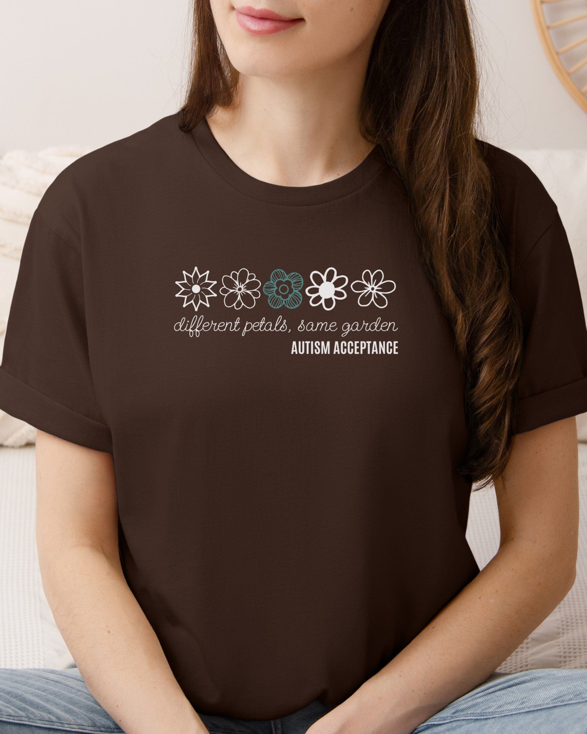 Different Petals Same Garden Flower Sketches Tee-Neurodiversity, ADHD & Autism Awareness & Acceptance T-Shirt by Daily Bloom