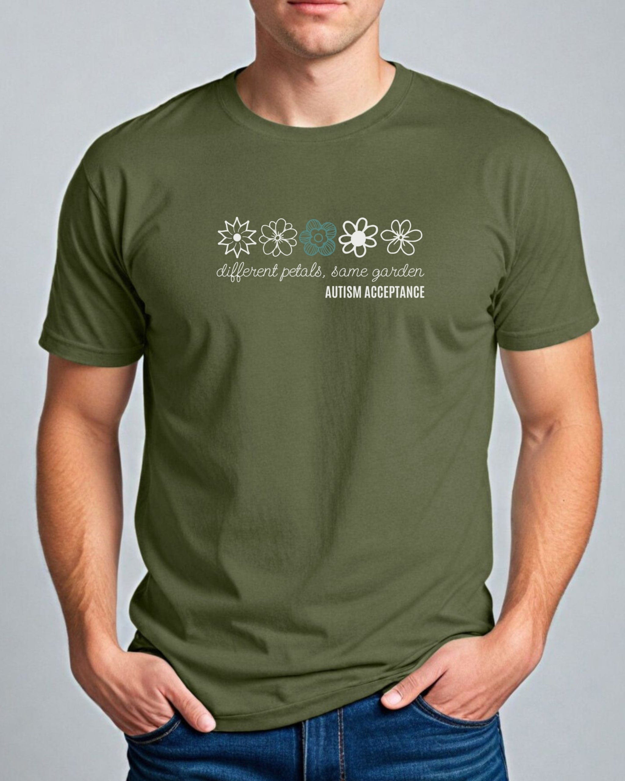 Different Petals Same Garden Flower Sketches Tee-Neurodiversity, ADHD & Autism Awareness & Acceptance T-Shirt by Daily Bloom