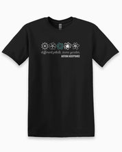 Different Petals Same Garden Flower Sketches Tee-Black-Neurodiversity, ADHD & Autism Awareness & Acceptance T-Shirt by Daily Bloom