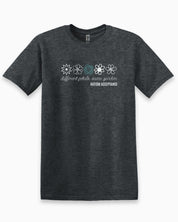 Different Petals Same Garden Flower Sketches Tee-Dark Heather Grey-Neurodiversity, ADHD & Autism Awareness & Acceptance T-Shirt by Daily Bloom