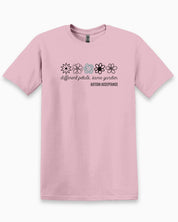Different Petals Same Garden Flower Sketches Tee-Light Pink-Neurodiversity, ADHD & Autism Awareness & Acceptance T-Shirt by Daily Bloom