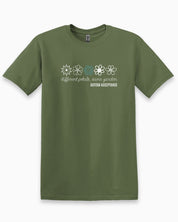 Different Petals Same Garden Flower Sketches Tee-Military Green-Neurodiversity, ADHD & Autism Awareness & Acceptance T-Shirt by Daily Bloom