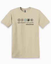 Different Petals Same Garden Flower Sketches Tee-Sand-Neurodiversity, ADHD & Autism Awareness & Acceptance T-Shirt by Daily Bloom