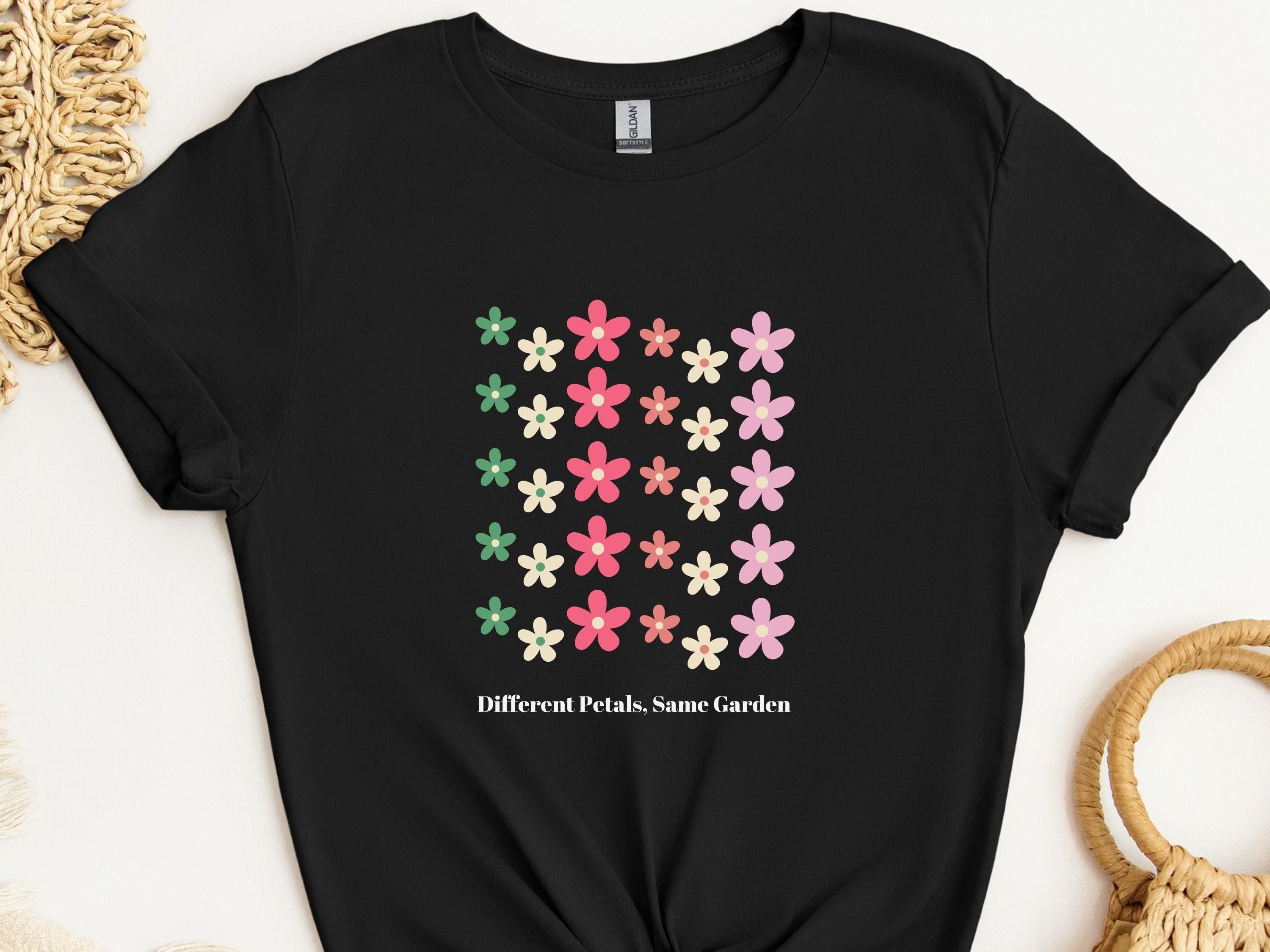 Different Petals Same Garden Tee-Black-Neurodiversity, ADHD & Autism Awareness & Acceptance T-Shirt by Daily Bloom