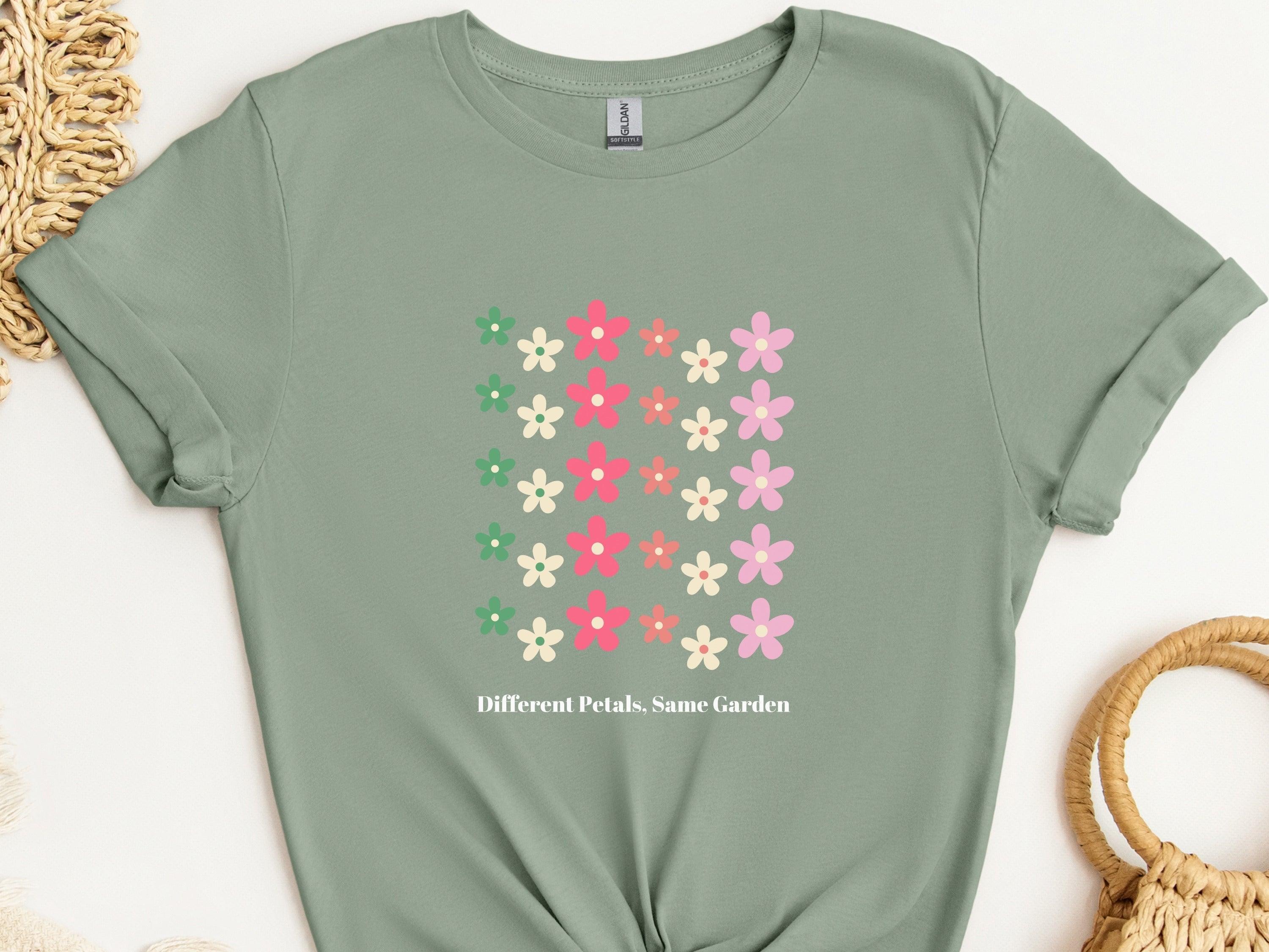 Different Petals Same Garden Tee-Sage-Neurodiversity, ADHD & Autism Awareness & Acceptance T-Shirt by Daily Bloom