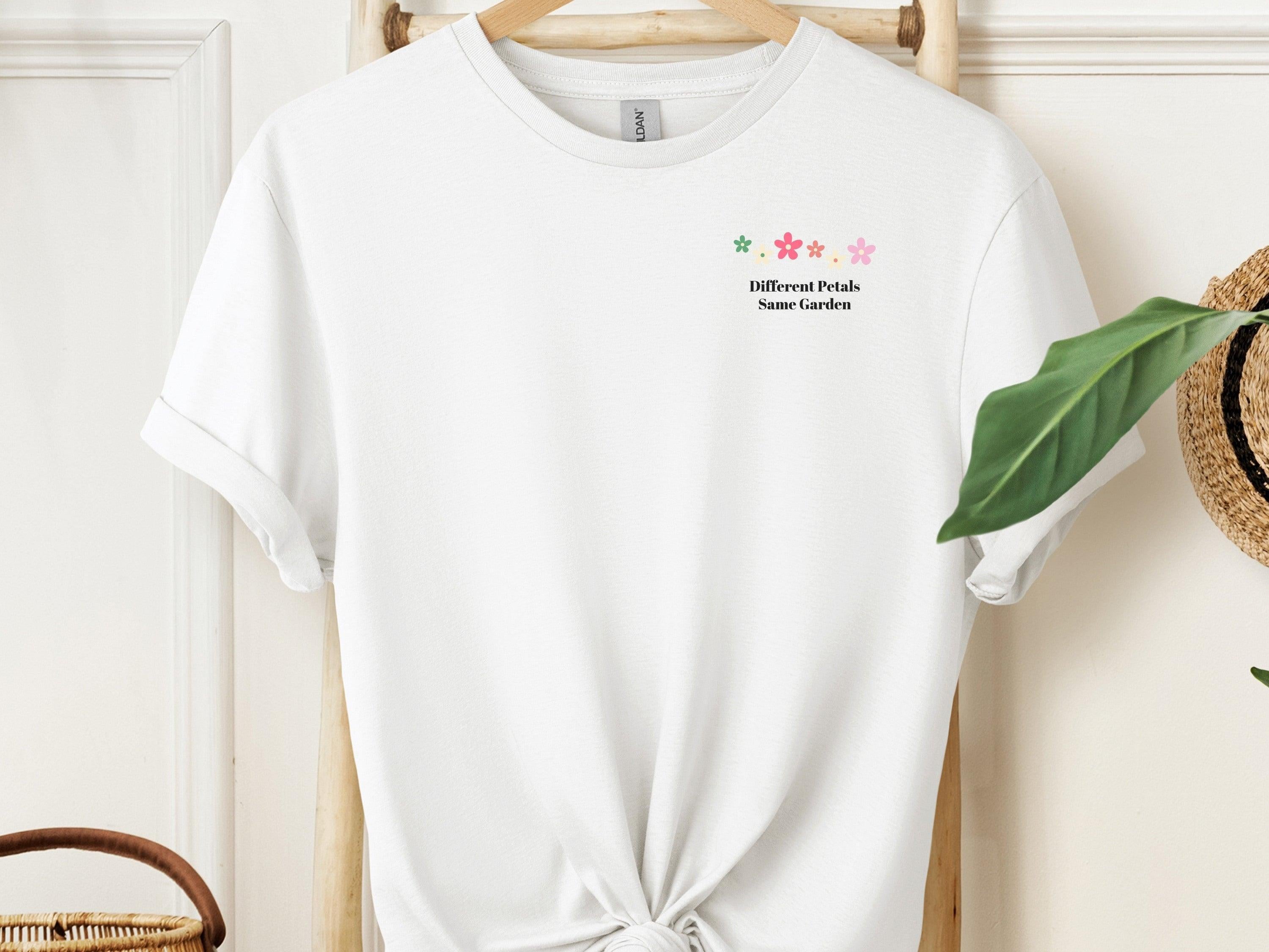 Different Petals Same Garden Tee w/ Back Print-Neurodiversity, ADHD & Autism Awareness & Acceptance T-Shirt by Daily Bloom