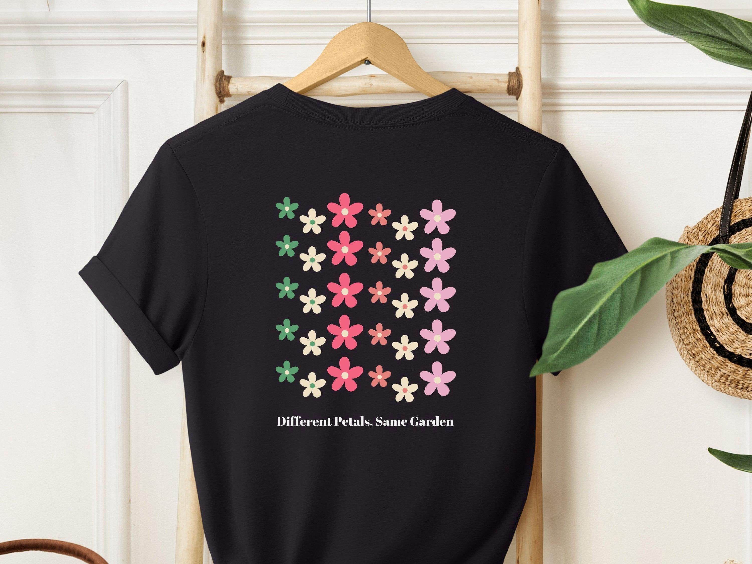 Different Petals Same Garden Tee w/ Back Print-Neurodiversity, ADHD & Autism Awareness & Acceptance T-Shirt by Daily Bloom