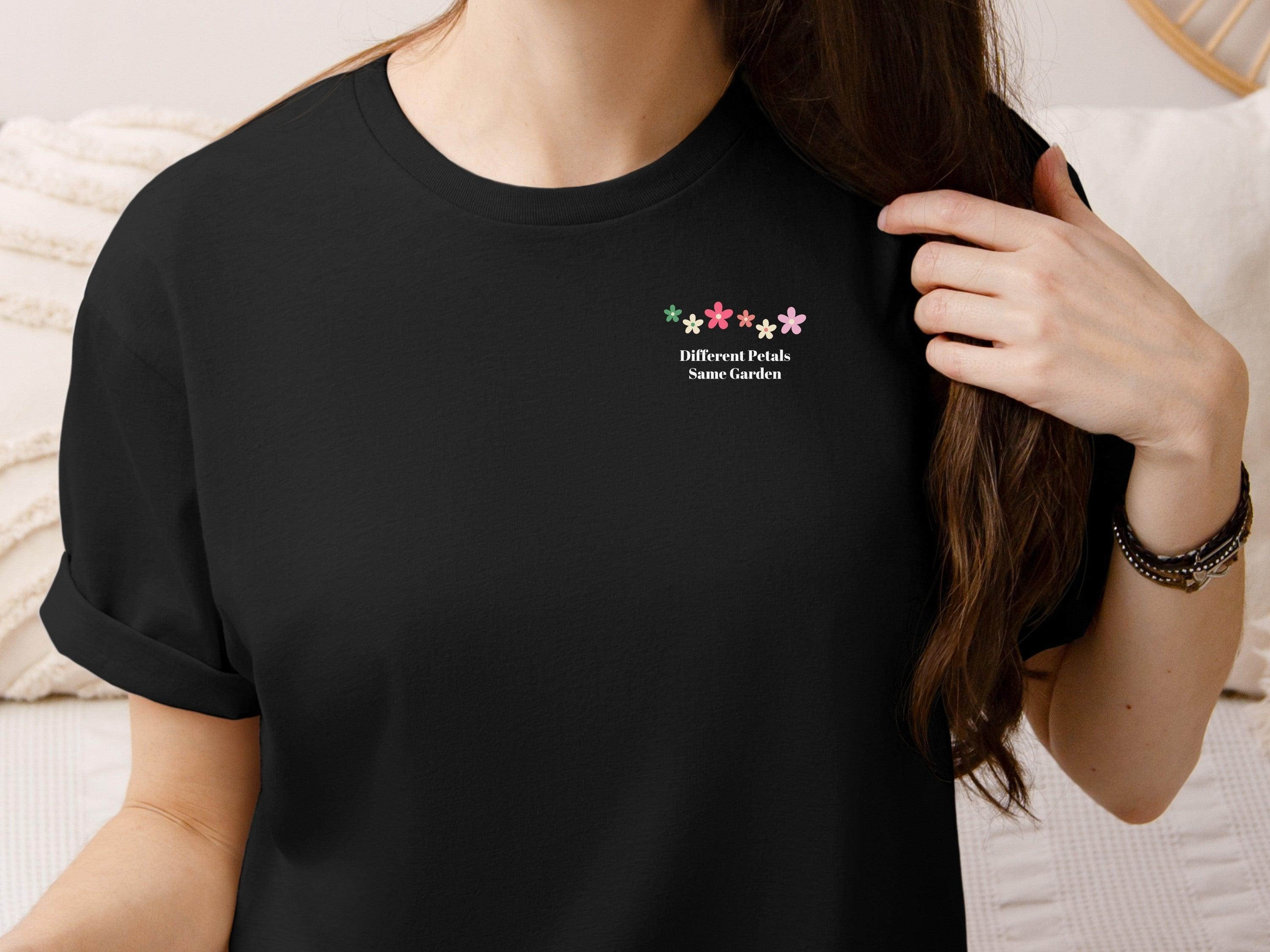 Different Petals Same Garden Tee w/ Back Print-Neurodiversity, ADHD & Autism Awareness & Acceptance T-Shirt by Daily Bloom
