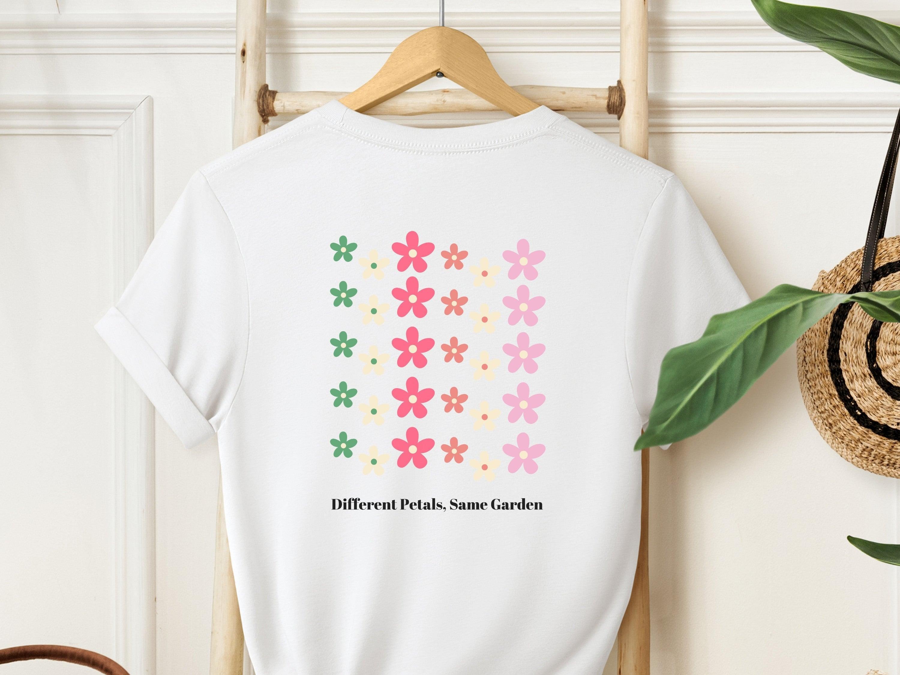 Different Petals Same Garden Tee w/ Back Print-Neurodiversity, ADHD & Autism Awareness & Acceptance T-Shirt by Daily Bloom